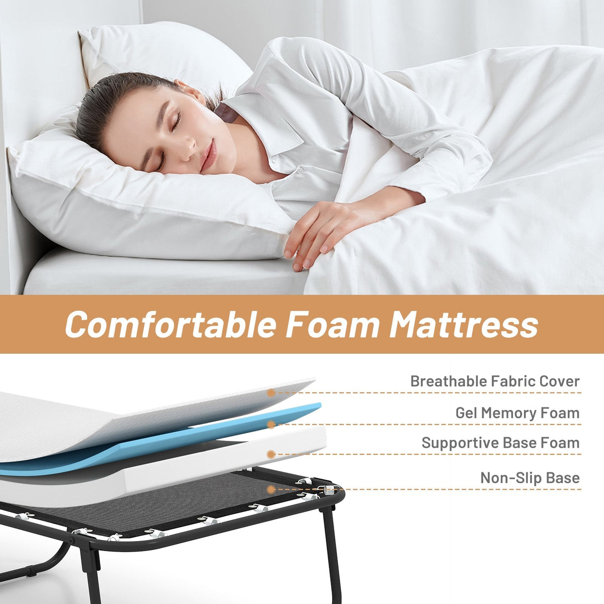 75 x 31 Inch Folding Bed with Mattress Cot Size with Memory Foam-Folding Beds-DECOROLALA