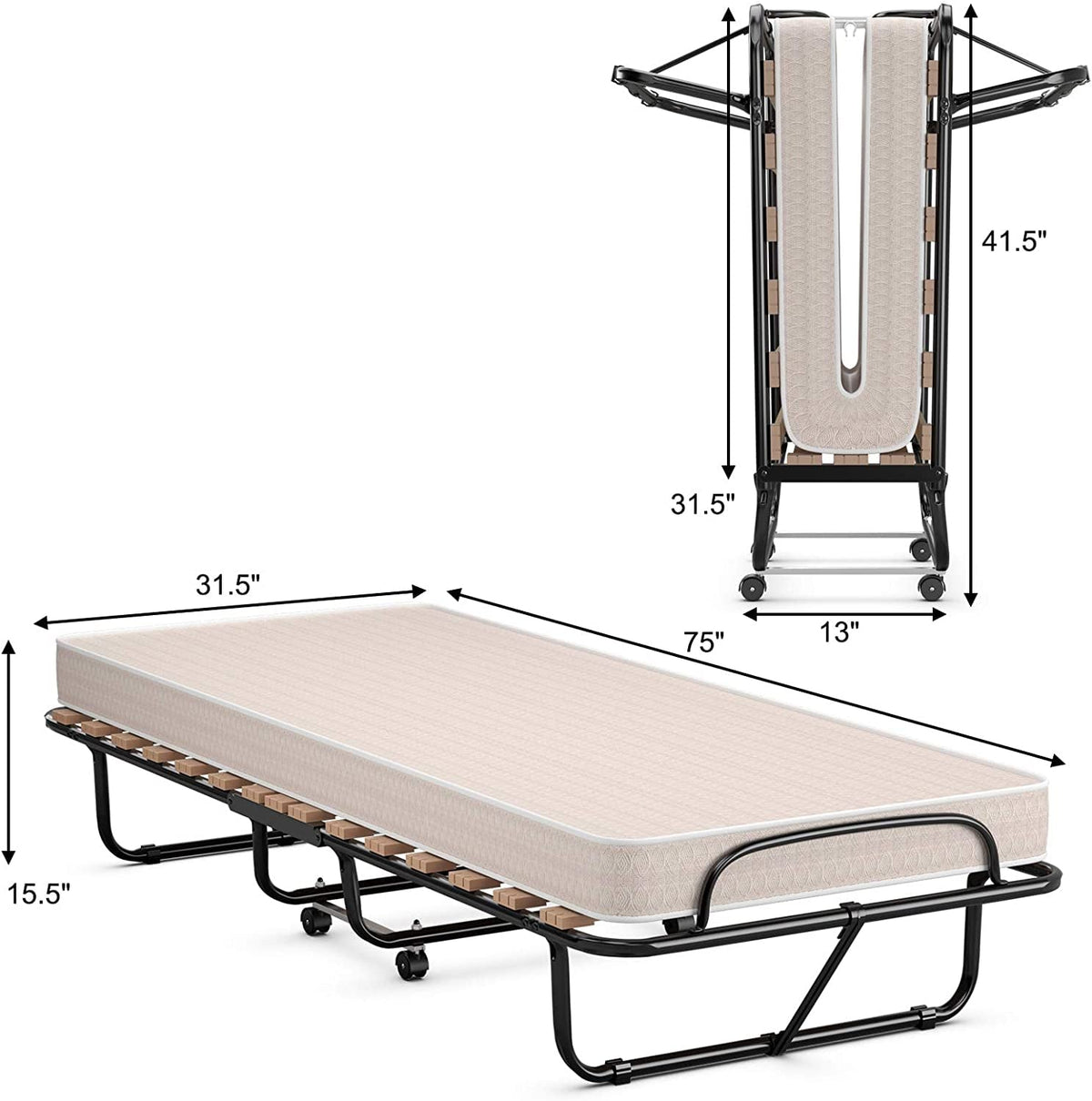 75 x 31.5 Inch Folding Guest Bed with Memory Foam Mattress for Adult-Folding Beds-DECOROLALA