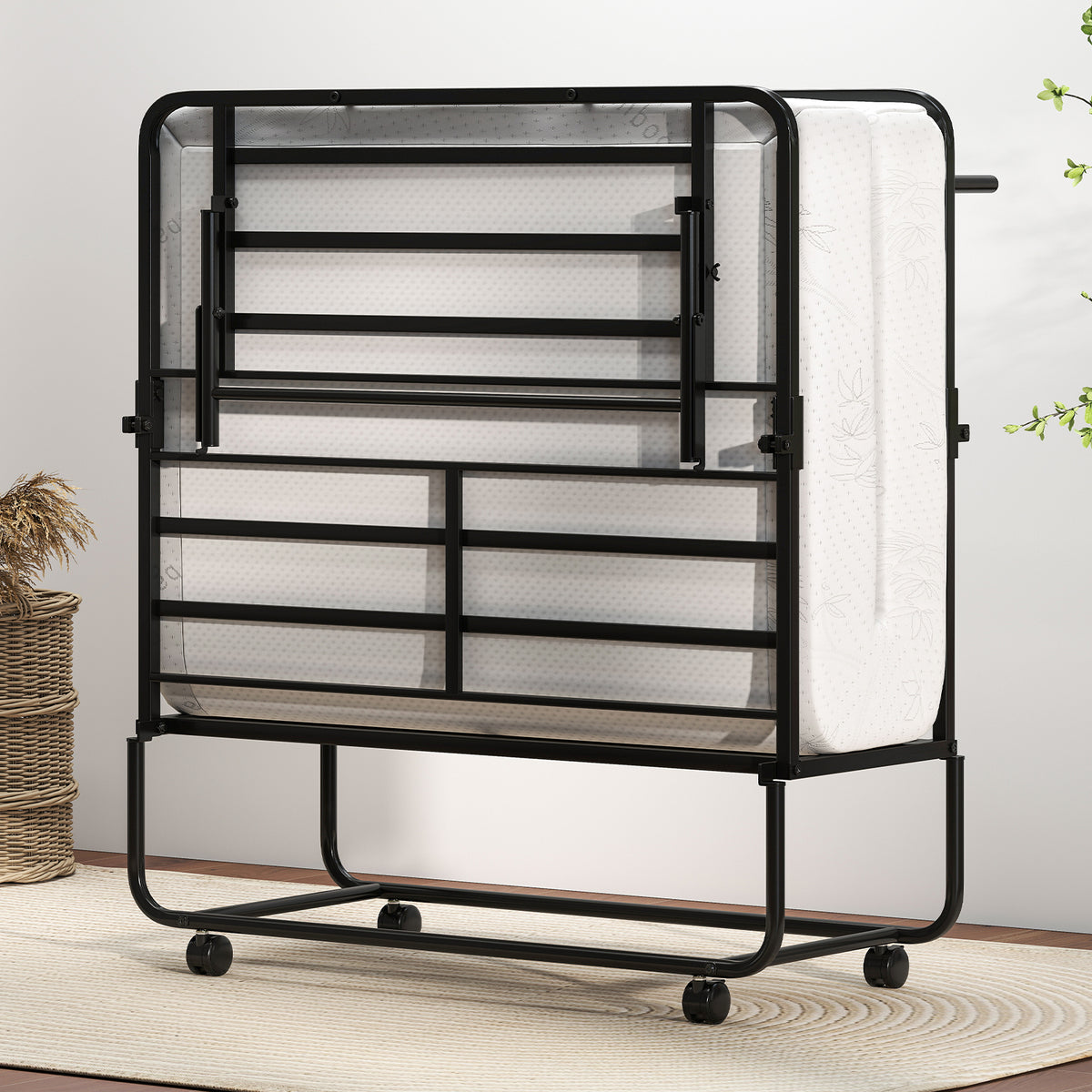 75 x 38 Inch Folding Bed with Mattress Twin Size Rolling Guest Bed-Folding Beds-DECOROLALA