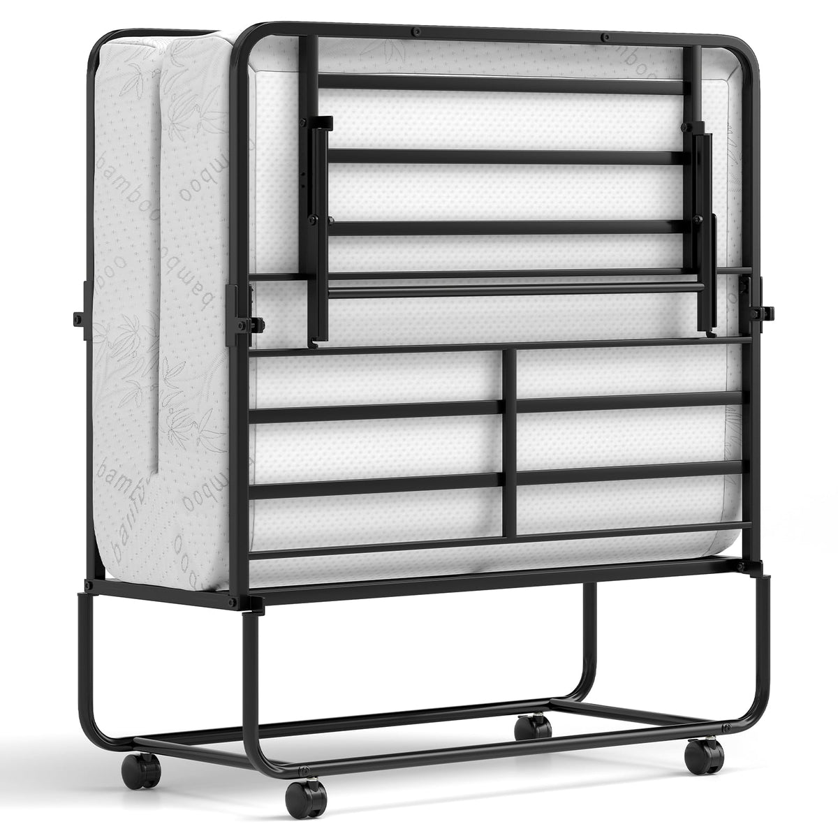 75 x 38 Inch Folding Bed with Mattress Twin Size Rolling Guest Bed-Folding Beds-DECOROLALA