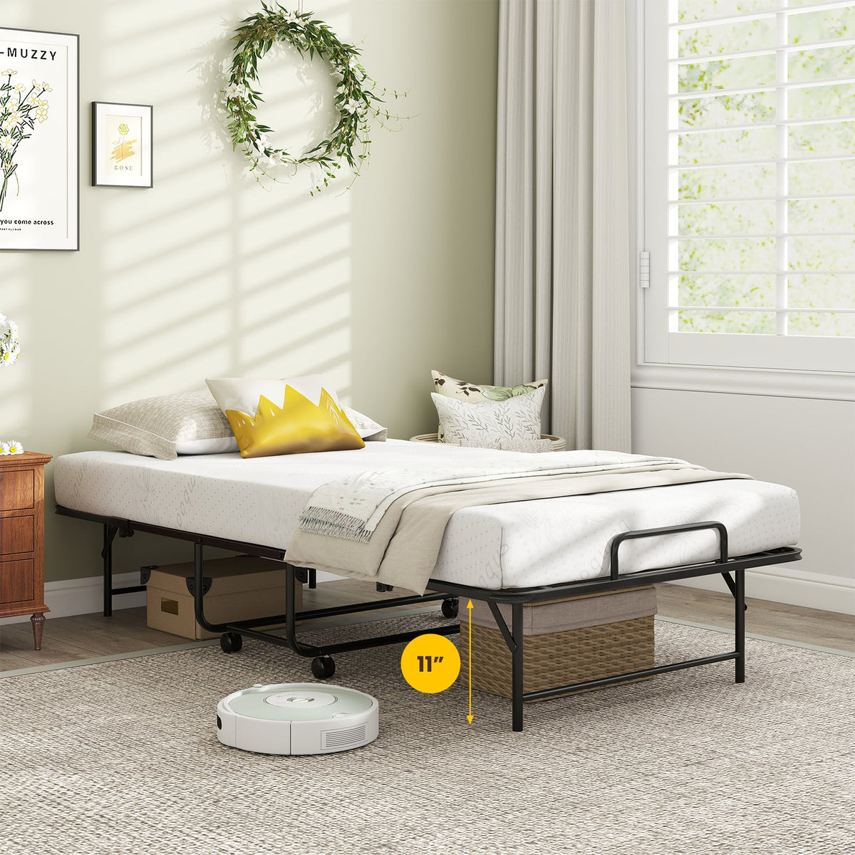 75 x 38 Inch Folding Bed with Mattress Twin Size Rolling Guest Bed-Folding Beds-DECOROLALA