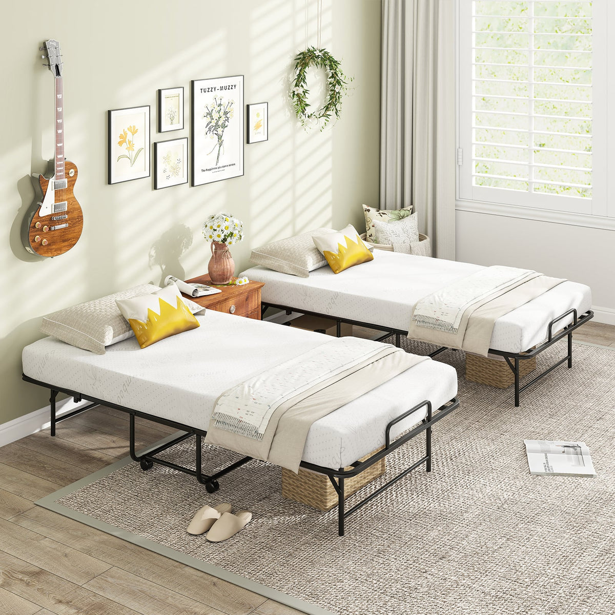 75 x 38 Inch Folding Bed with Mattress Twin Size Rolling Guest Bed-Folding Beds-DECOROLALA