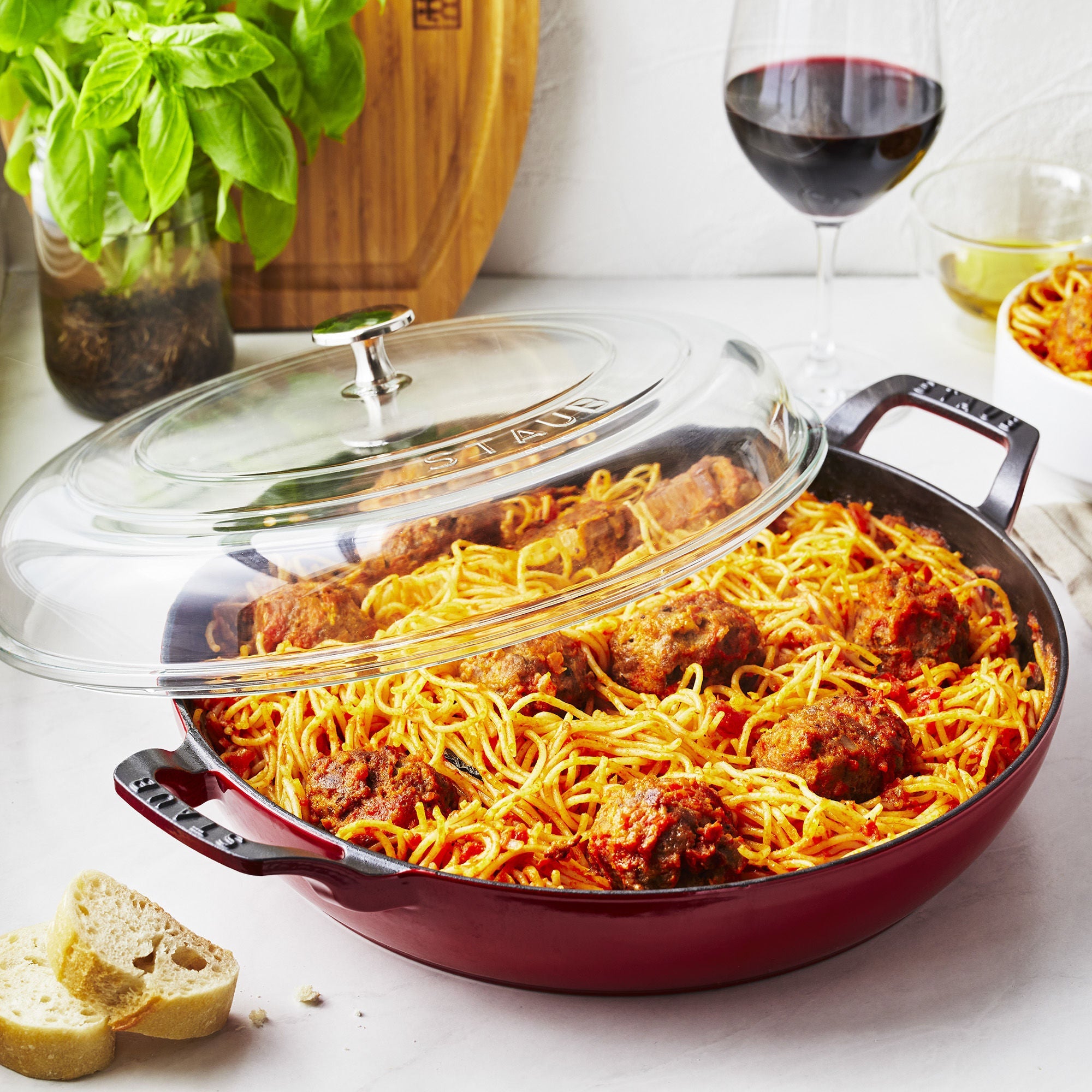 STAUB Braisers 3.5 L Cast Iron Round Heritage Braiser/Sauté Pan, Cherry-n/a-DECOROLALA