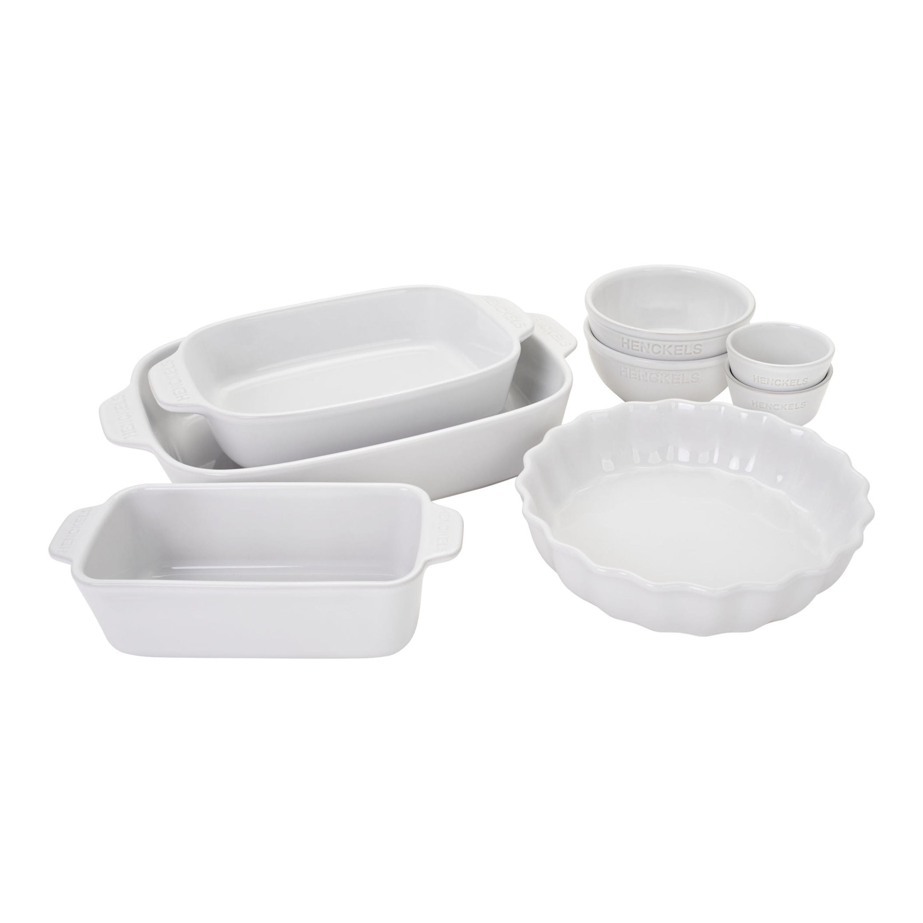 HENCKELS Ceramic 8 Piece Bakeware Set, White-n/a-DECOROLALA