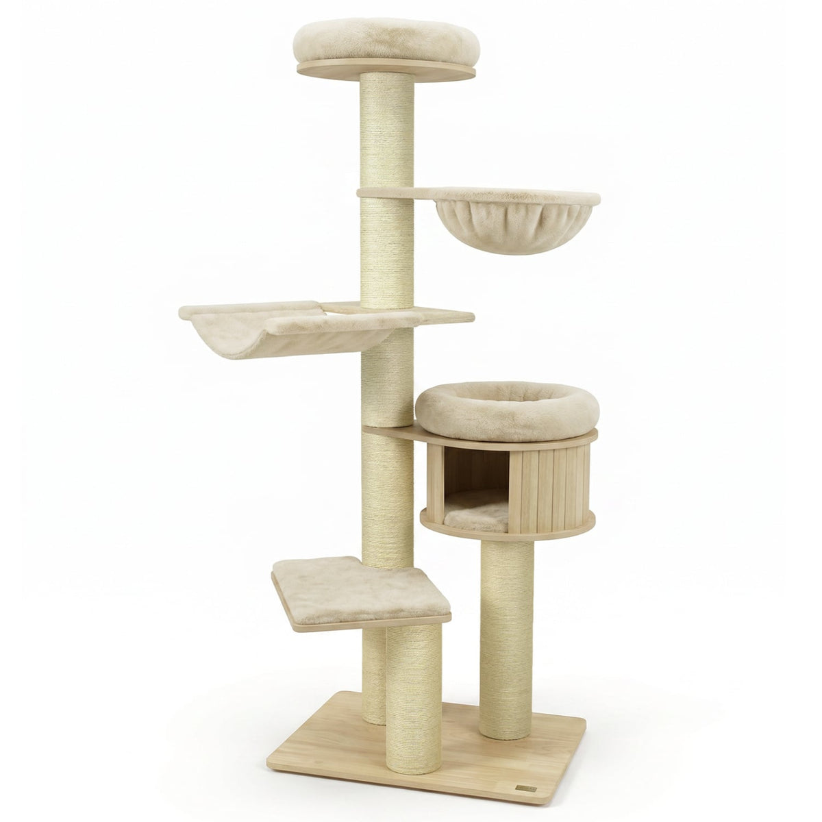 75.5" Tall Cat Tree with 7 Sisal Posts & Hanging Basket and Hammock for Indoor-Beige-Cat Trees & Scratchers-DECOROLALA