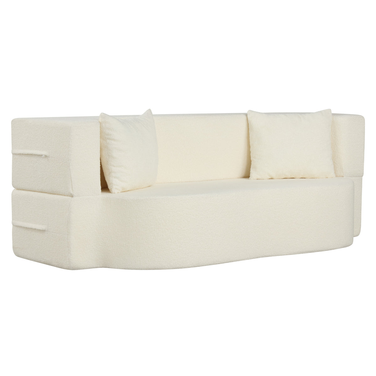75.5 inch Folding Sofa Bed 2-in-1 Convertible Teddy Fleece Floor Loveseat with 2 Comfortable Pillows-Beige-Sofas & Loveseats-DECOROLALA