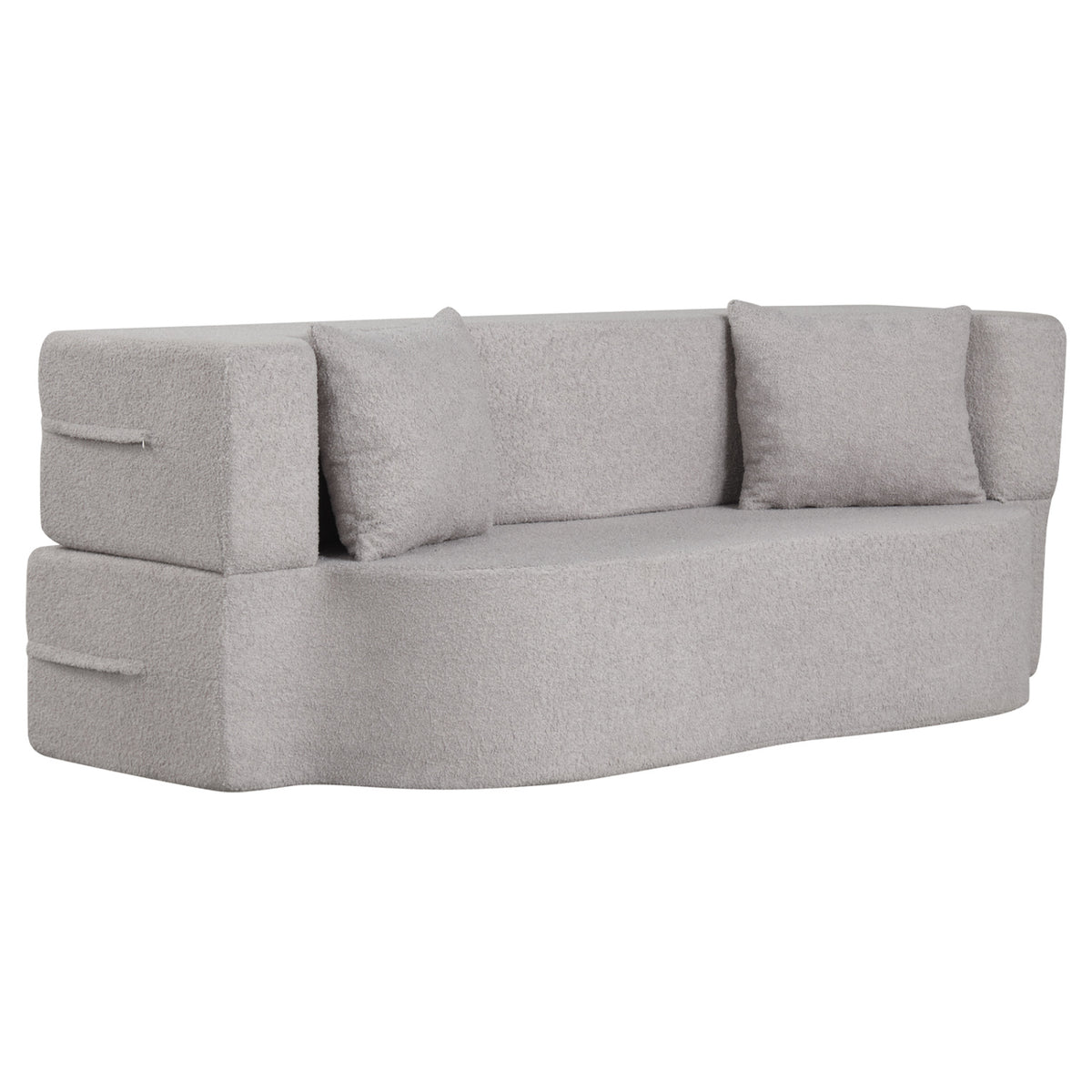 75.5 inch Folding Sofa Bed 2-in-1 Convertible Teddy Fleece Floor Loveseat with 2 Comfortable Pillows-Gray-Sofas & Loveseats-DECOROLALA