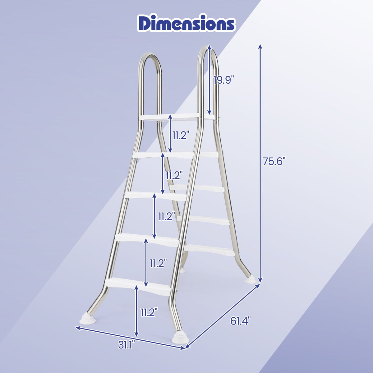 75.6" Above Ground Pool Ladder A-Frame Swimming Pool 4-Step Ladder for Up to 55" Pool Wall Height-Swimming Pools-DECOROLALA