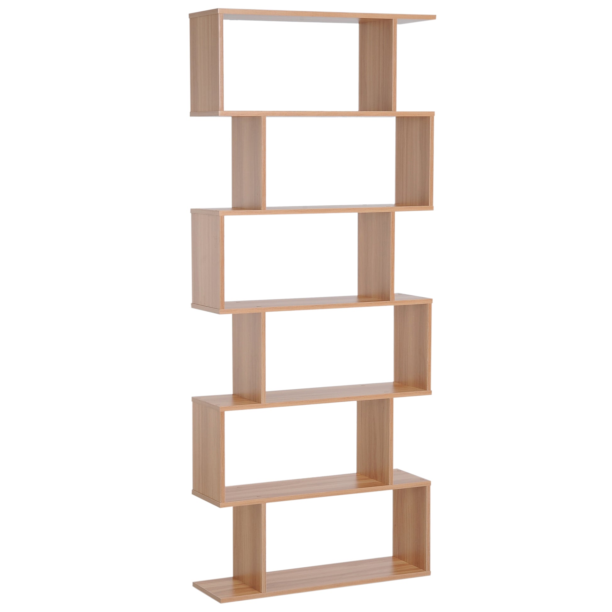 76" 6-Tier S-Shaped Geometric Wooden Bookcase - Maple-Home Furnishings > Storage & Organization > Bookshelves & Bookcases > Display Bookshelves-DECOROLALA