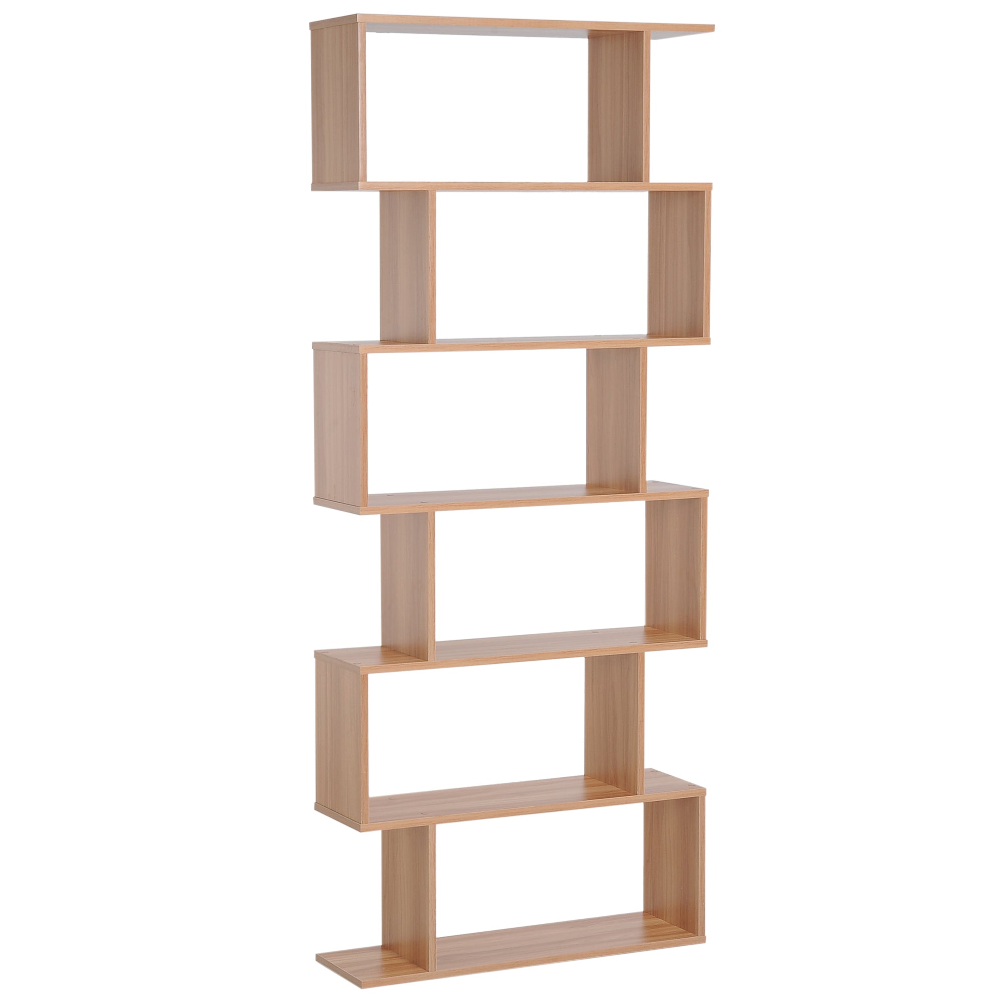 76" 6-Tier S-Shaped Geometric Wooden Bookcase - Maple-Home Furnishings > Storage & Organization > Bookshelves & Bookcases > Display Bookshelves-DECOROLALA