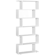 76" 6-Tier S-Shaped Geometric Wooden Bookcase - White-Home Furnishings > Storage & Organization > Bookshelves & Bookcases > Display Bookshelves-DECOROLALA