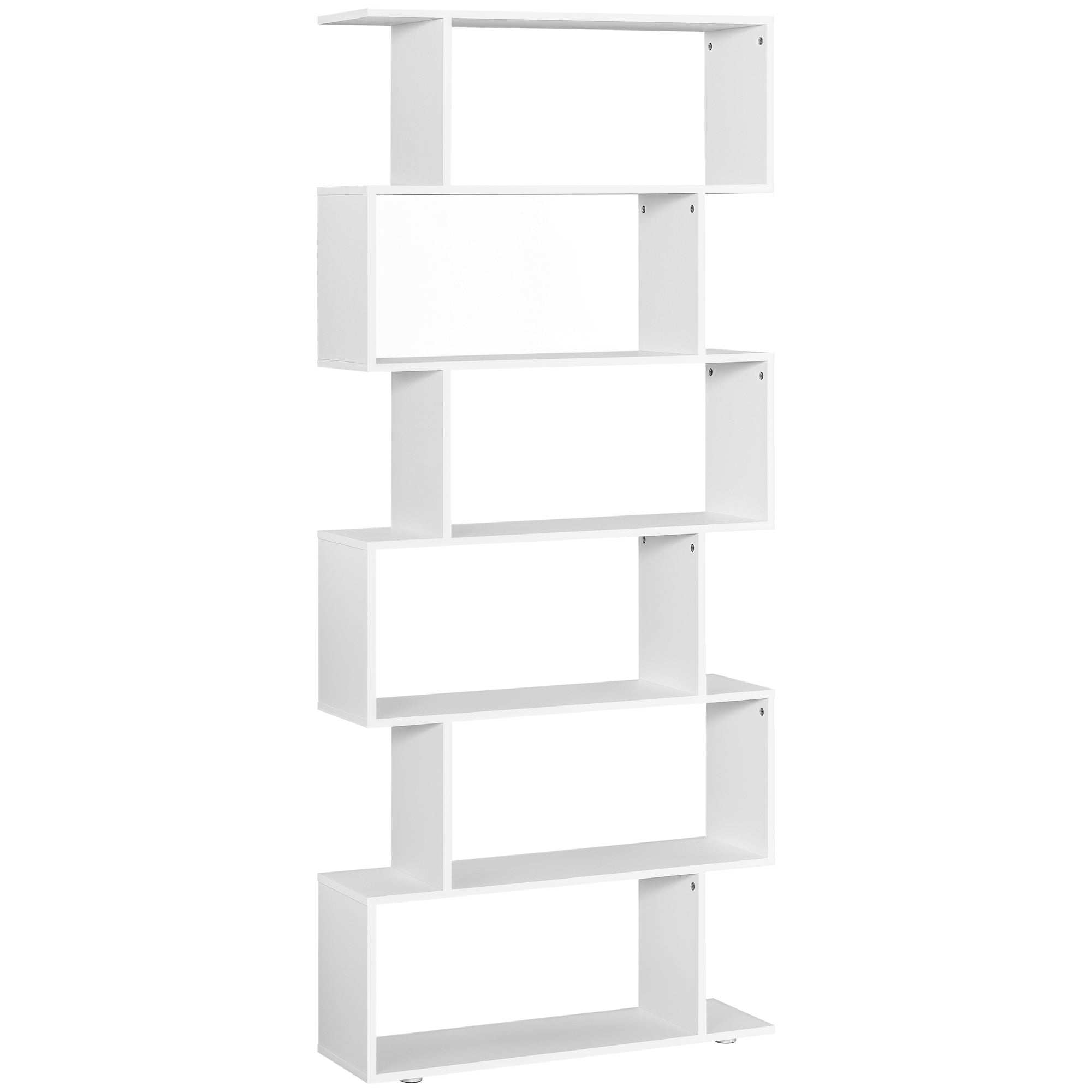76" 6-Tier S-Shaped Geometric Wooden Bookcase - White-Home Furnishings > Storage & Organization > Bookshelves & Bookcases > Display Bookshelves-DECOROLALA