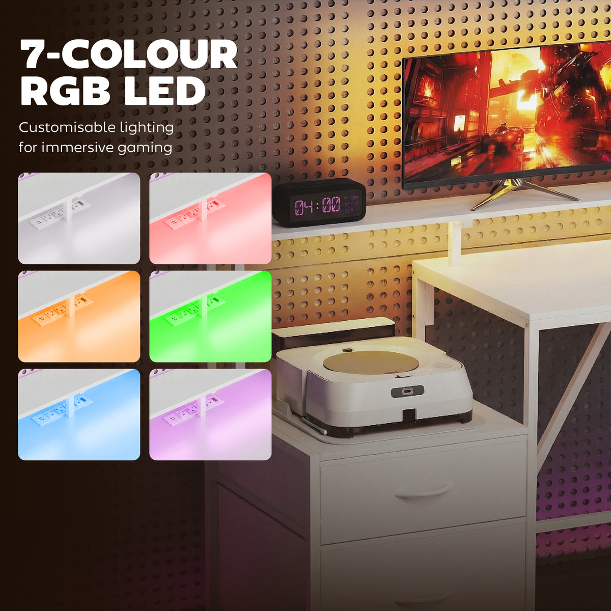 76" L-Shaped Gaming Desk - White RGB LED with USB Ports-Gaming Desks-DECOROLALA