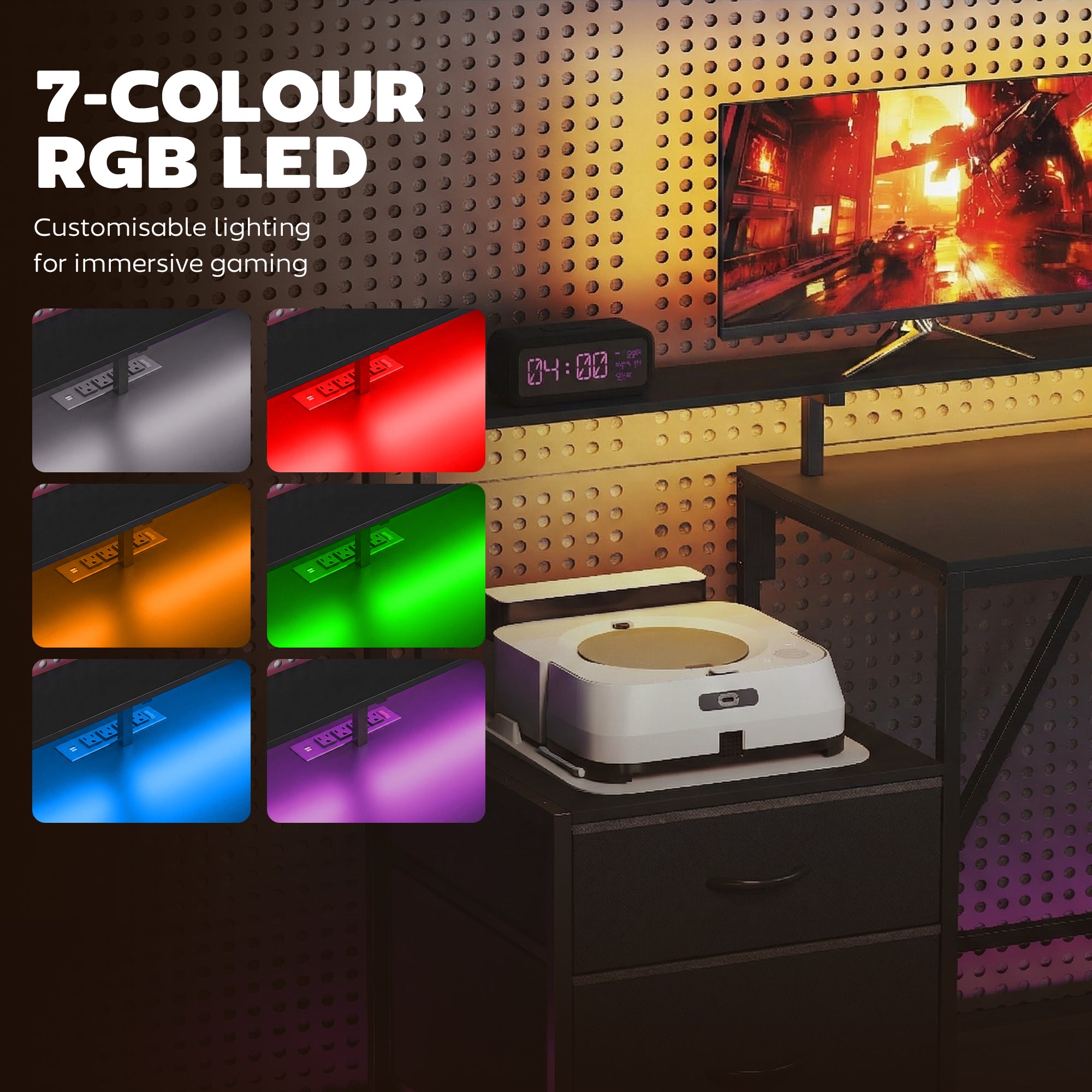 76" L-Shaped Gaming Desk with RGB Lights & USB Ports - Black-DECOROLALA