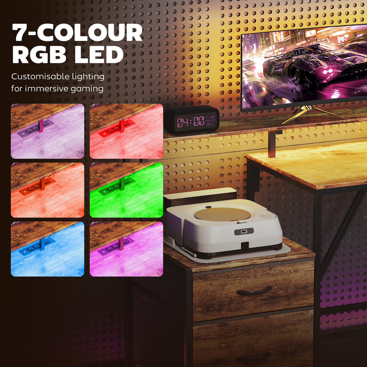 76" L-Shaped Gaming Desk with RGB Lights & USB - Rustic Brown-Office Products > Office Furniture > Office Desks & Work Stations > Gaming Desks-DECOROLALA