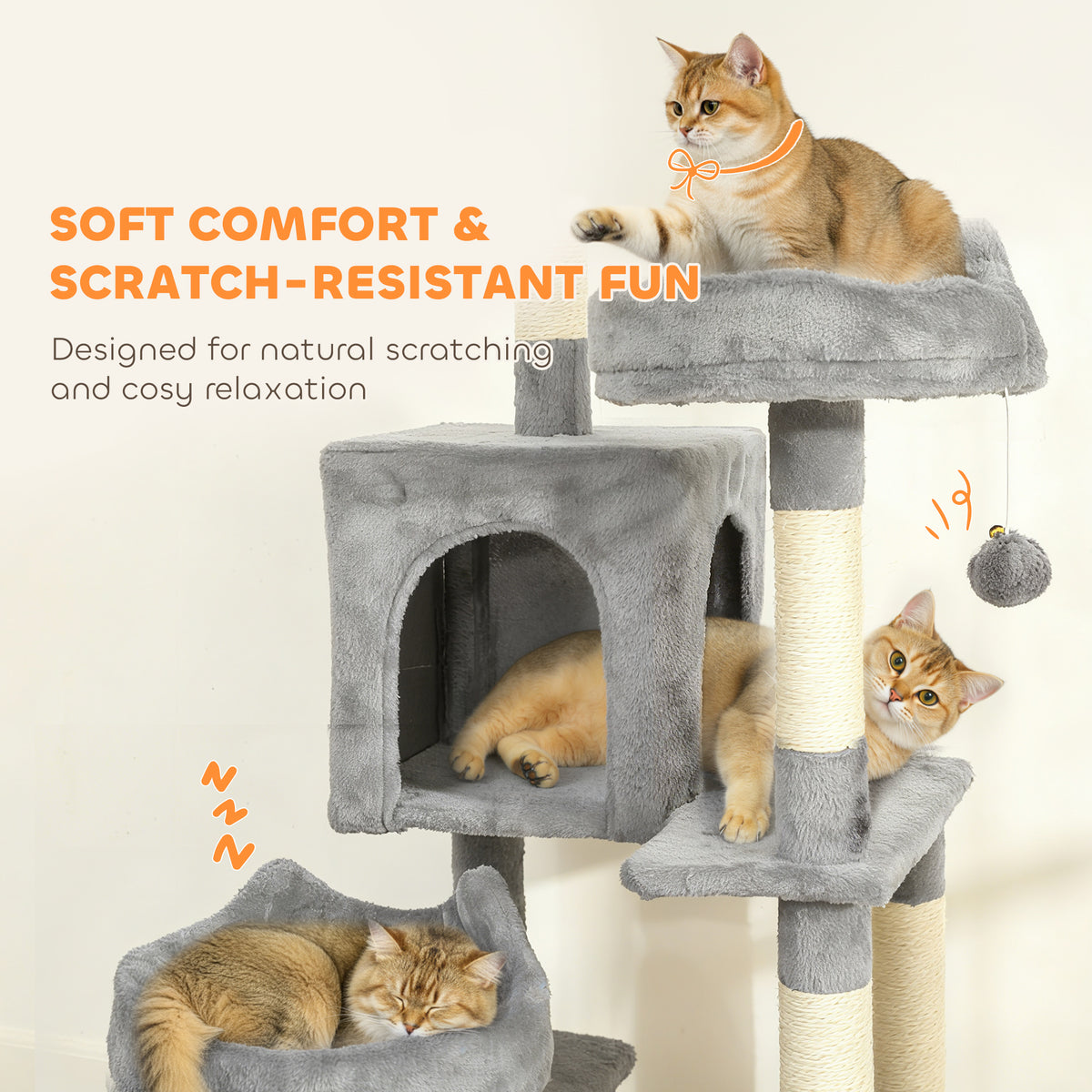 76" Multi-Level Cat Tree with Condos and Hammocks - Light Grey-Cats-DECOROLALA