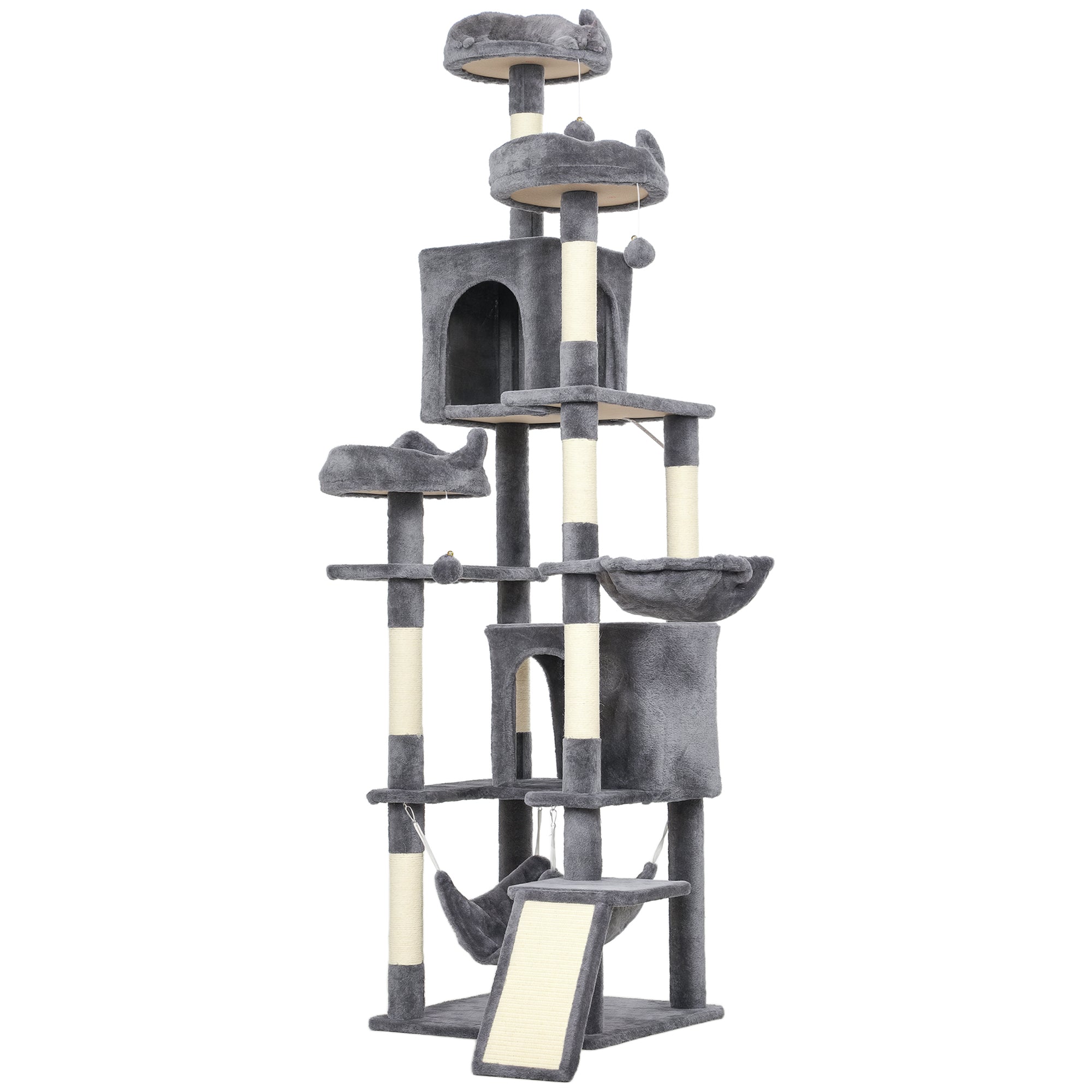 76" Multi-Level Cat Tree with Scratching Posts & Condos - Dark Grey-Cats-DECOROLALA