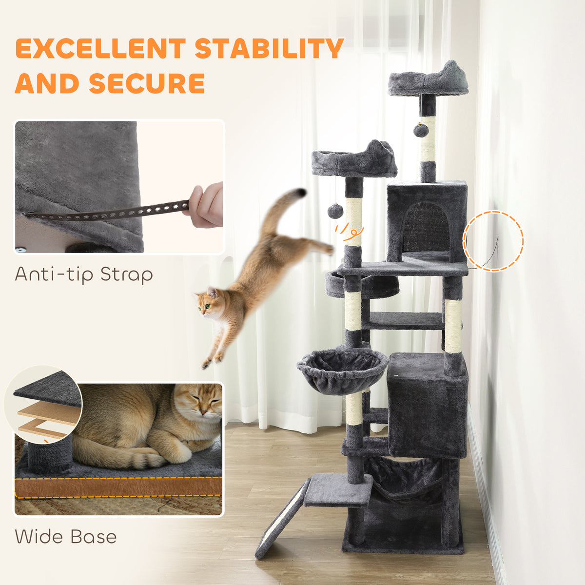 76" Multi-Level Cat Tree with Scratching Posts & Condos - Dark Grey-Cats-DECOROLALA