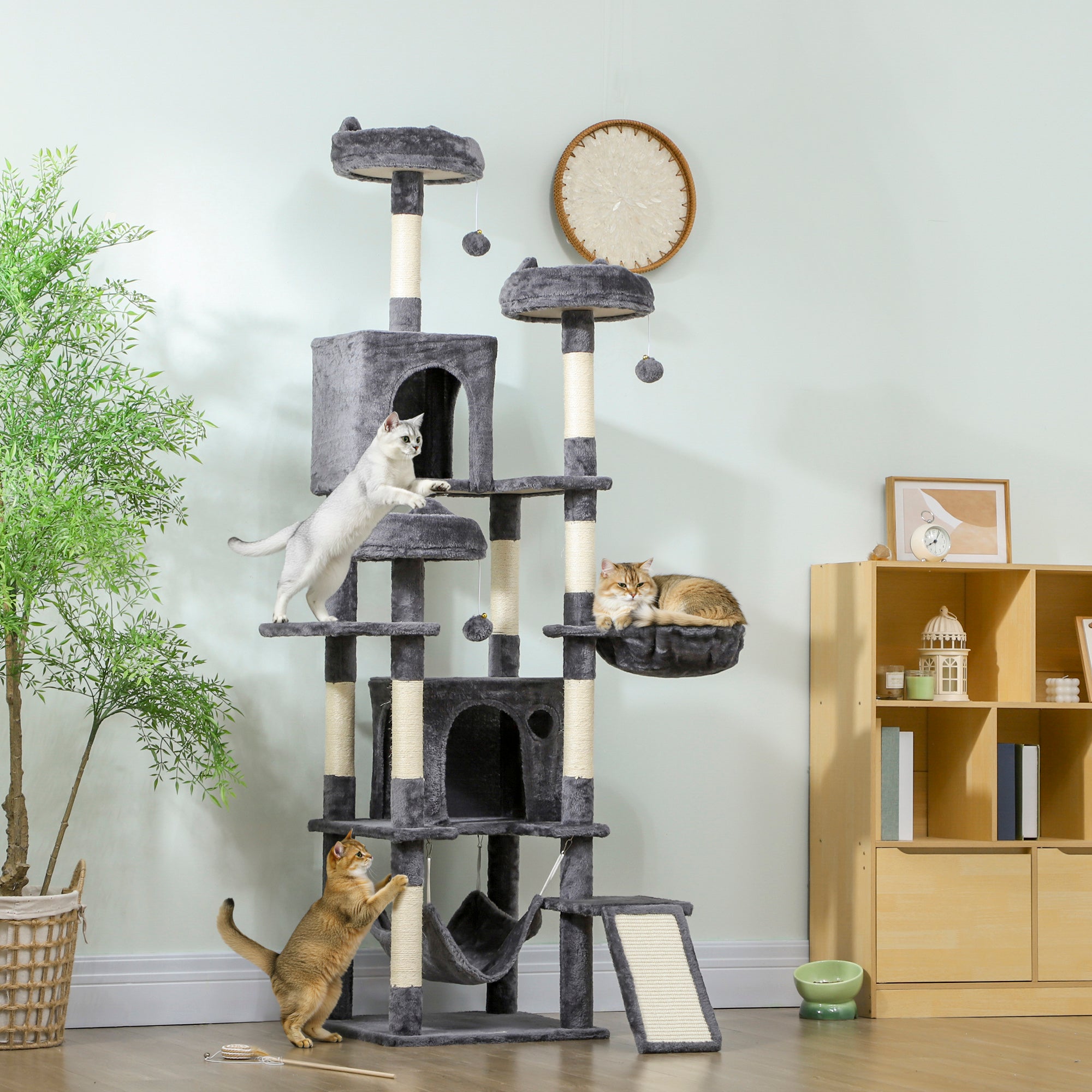 76" Multi-Level Cat Tree with Scratching Posts & Condos - Dark Grey-Cats-DECOROLALA