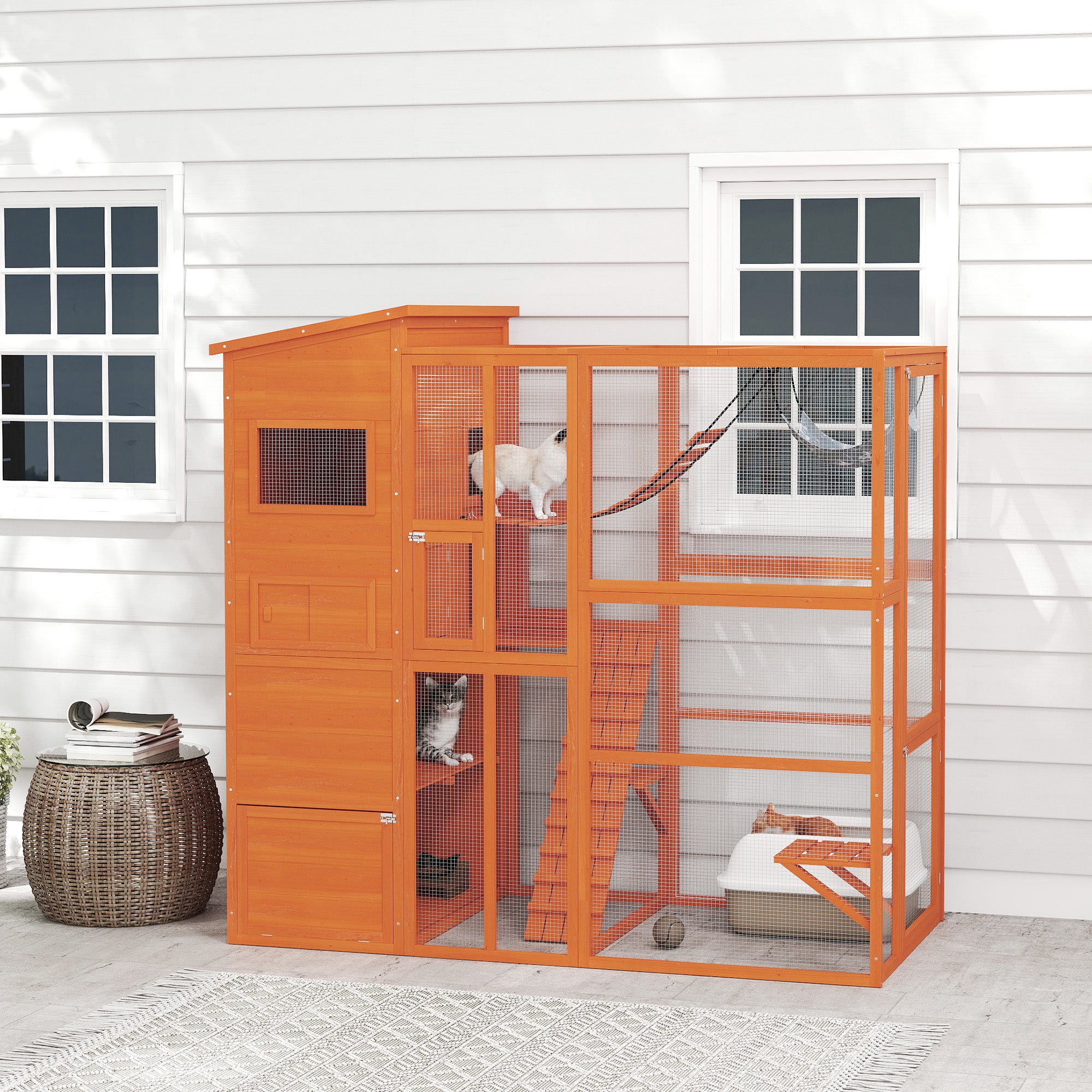 76" Outdoor Catio Cat Enclosure - Fir Wood, Orange-Cats-DECOROLALA