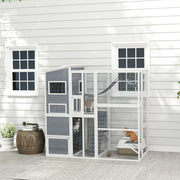 76" Outdoor Catio Enclosure with Cat Condo and Hammock - Grey-Cats-DECOROLALA