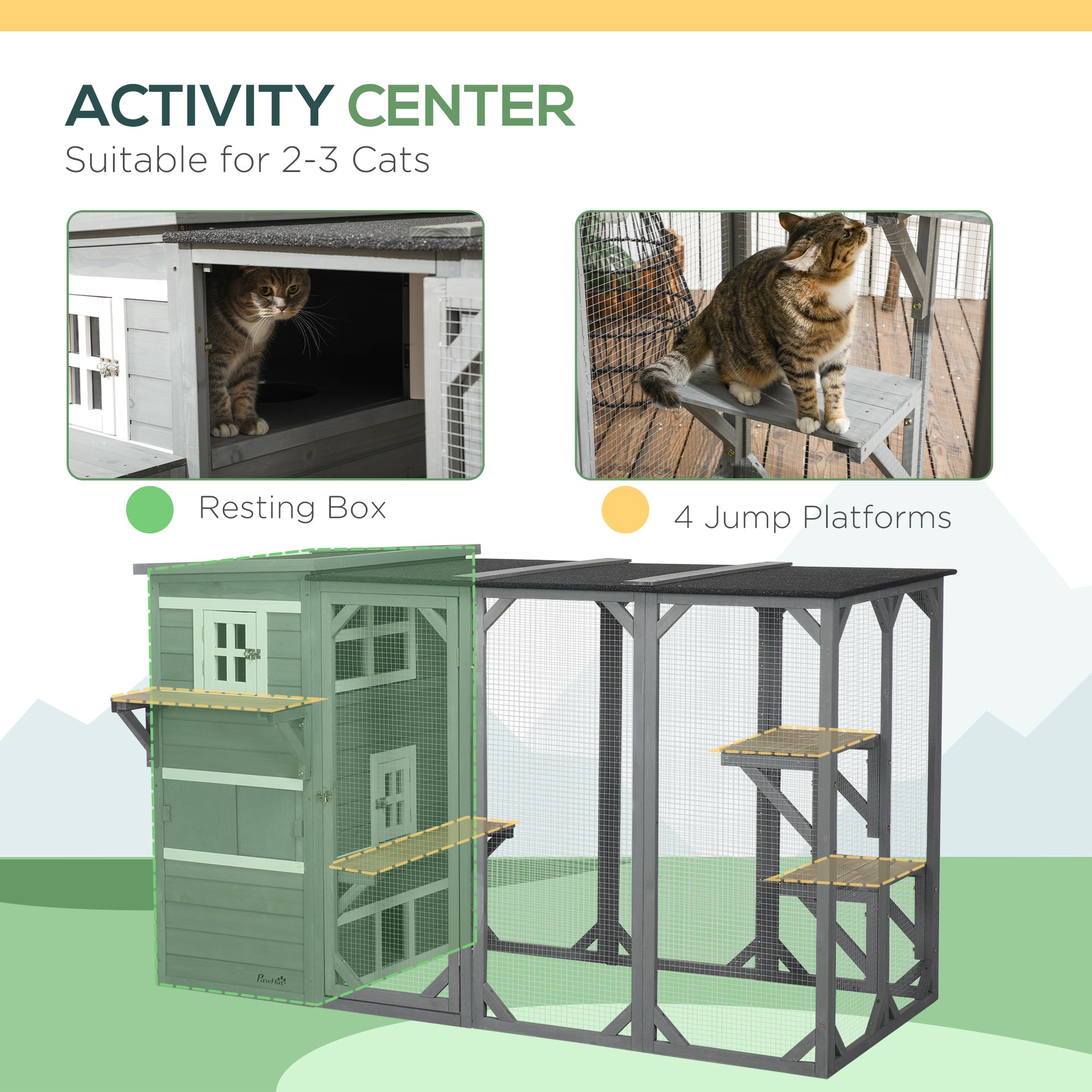 76" Wooden Outdoor Cat Catio - Light Grey 3-Tier Condo-DECOROLALA