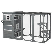 76" Wooden Outdoor Cat Catio - Light Grey 3-Tier Condo-DECOROLALA