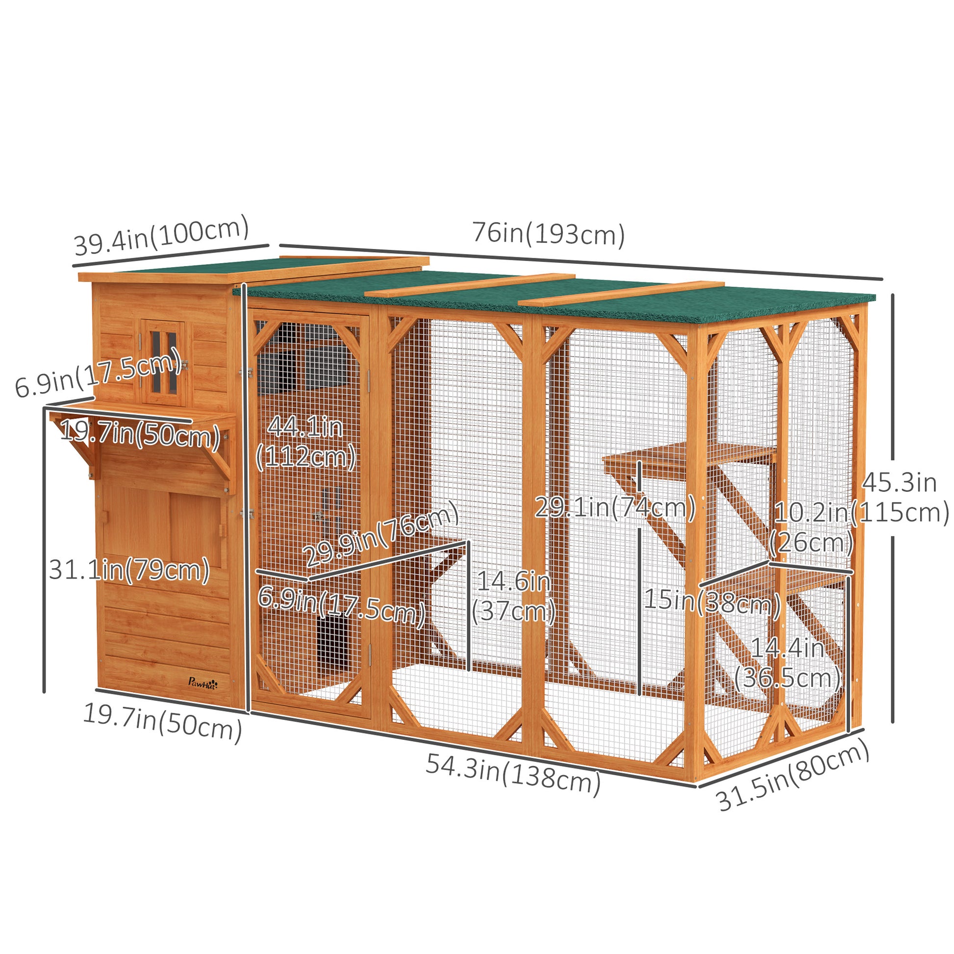 76" Wooden Outdoor Cat Catio - Orange Walk-in Enclosure-DECOROLALA