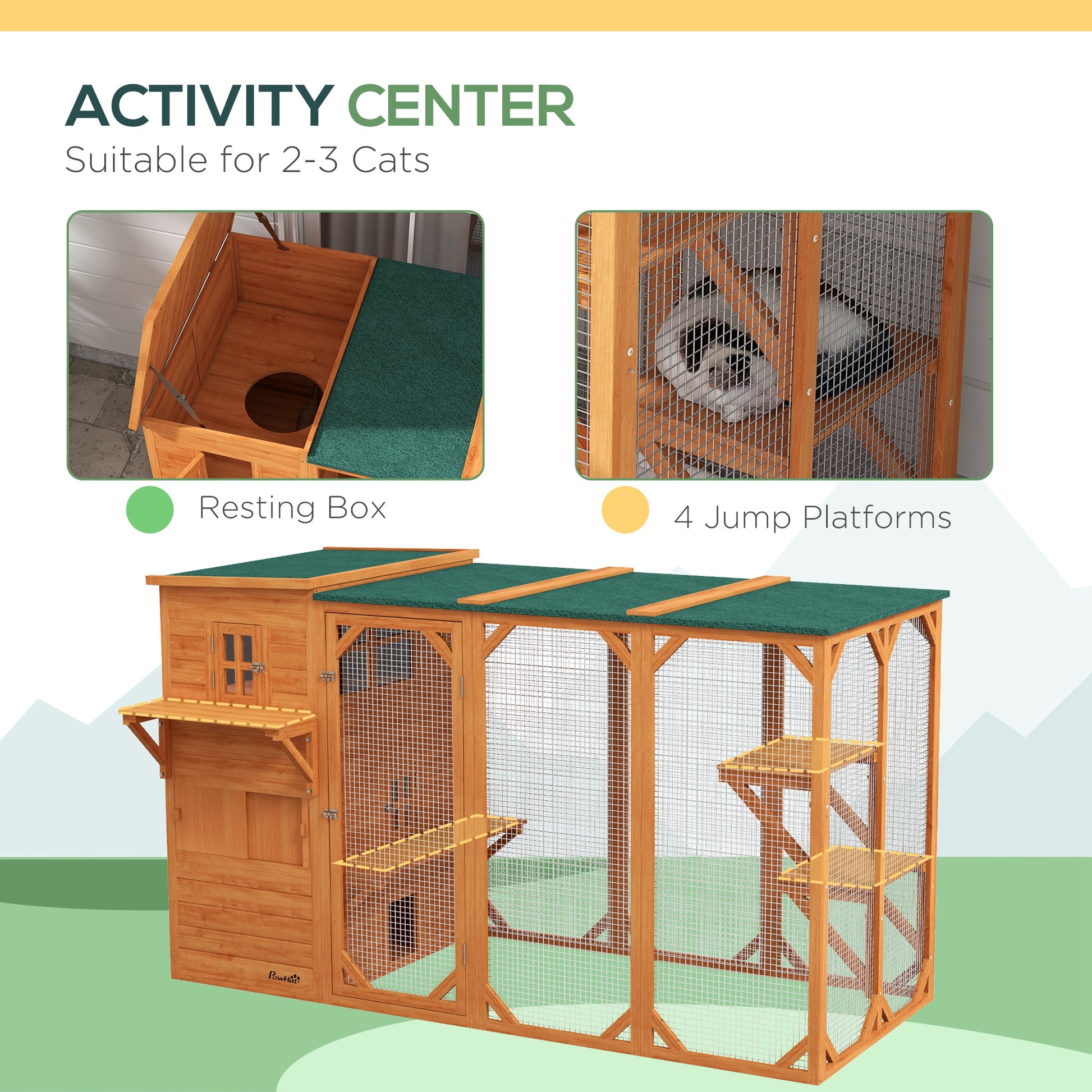 76" Wooden Outdoor Cat Catio - Orange Walk-in Enclosure-DECOROLALA