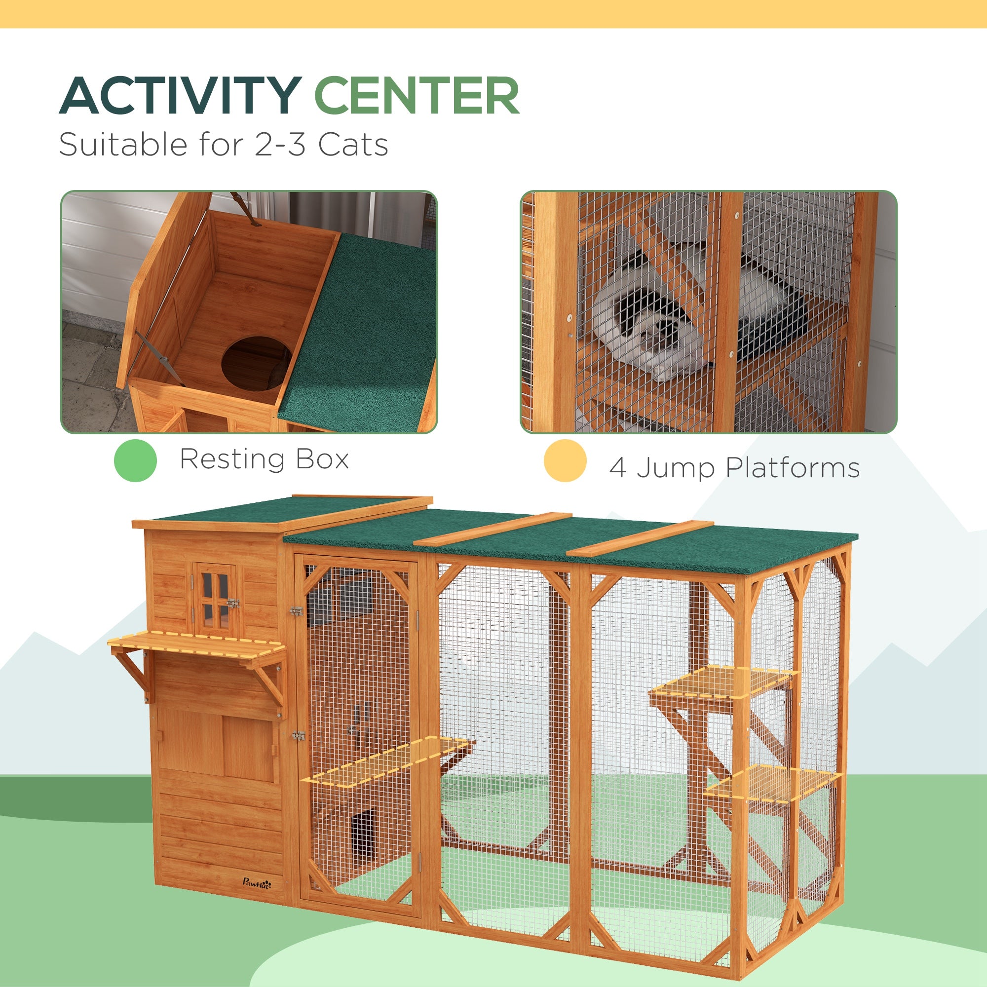 76" Wooden Outdoor Cat Catio - Orange Walk-in Enclosure-DECOROLALA