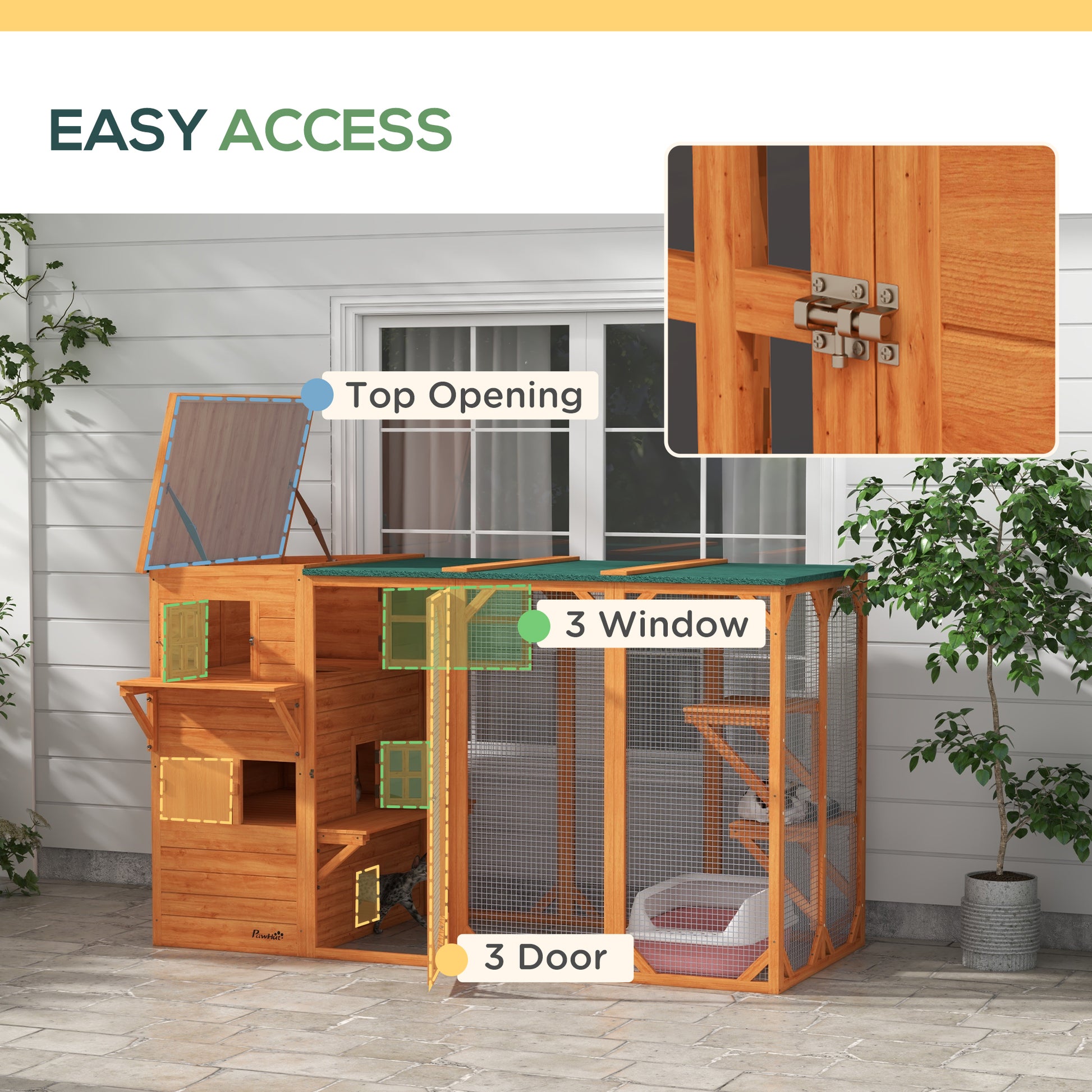 76" Wooden Outdoor Cat Catio - Orange Walk-in Enclosure-DECOROLALA
