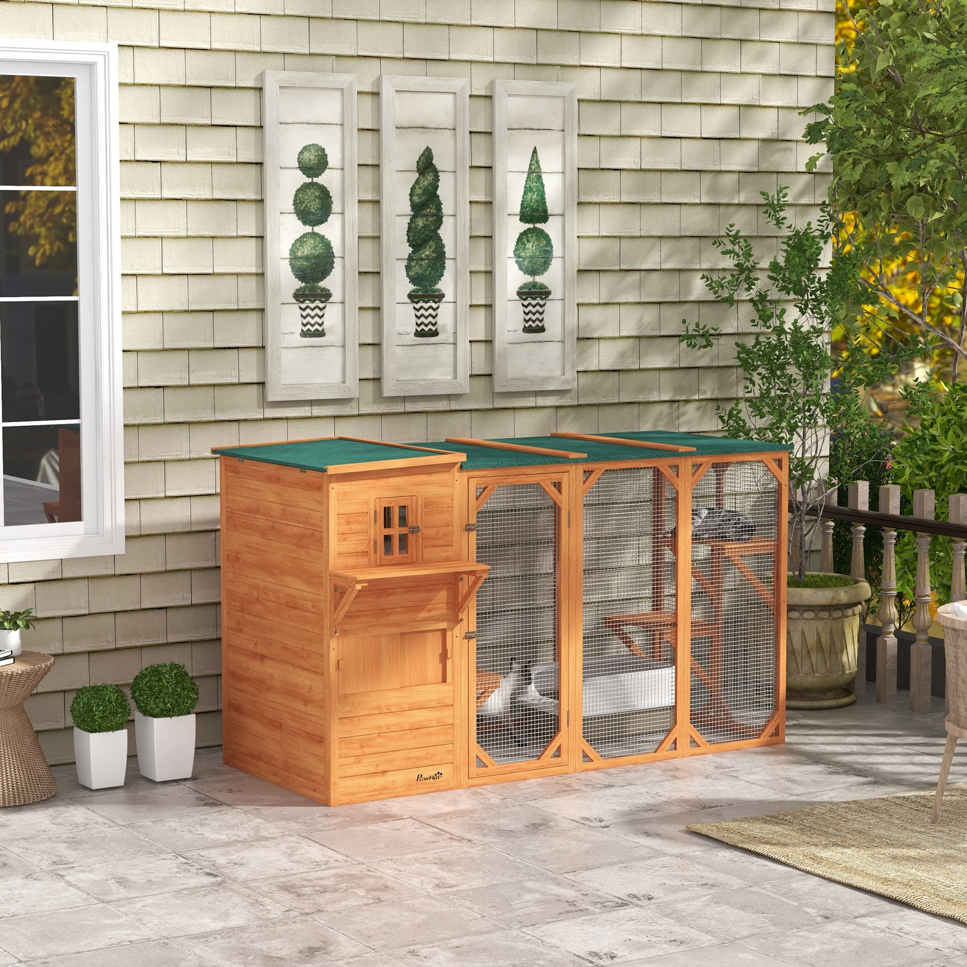 76" Wooden Outdoor Cat Catio - Orange Walk-in Enclosure-DECOROLALA