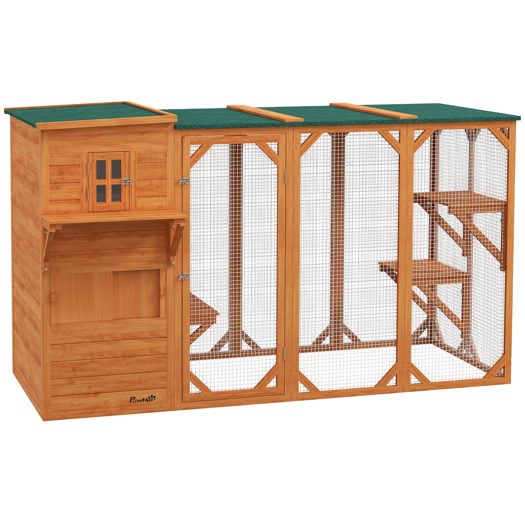 76" Wooden Outdoor Cat Catio - Orange Walk-in Enclosure-DECOROLALA