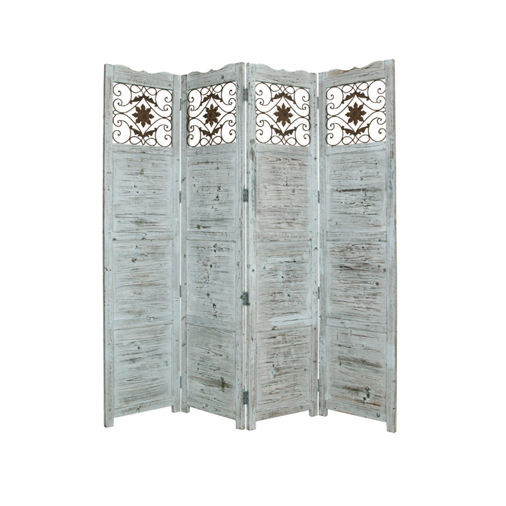 76" X 84" Blue Wood Screen-Room Dividers-DECOROLALA