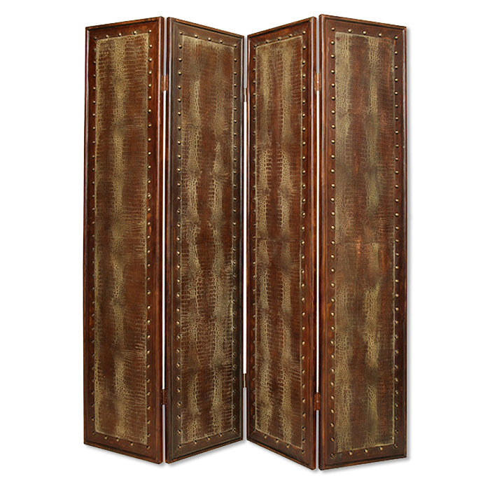 76" X 84" Brown Faux Leather Reptillian Screen-Room Dividers-DECOROLALA