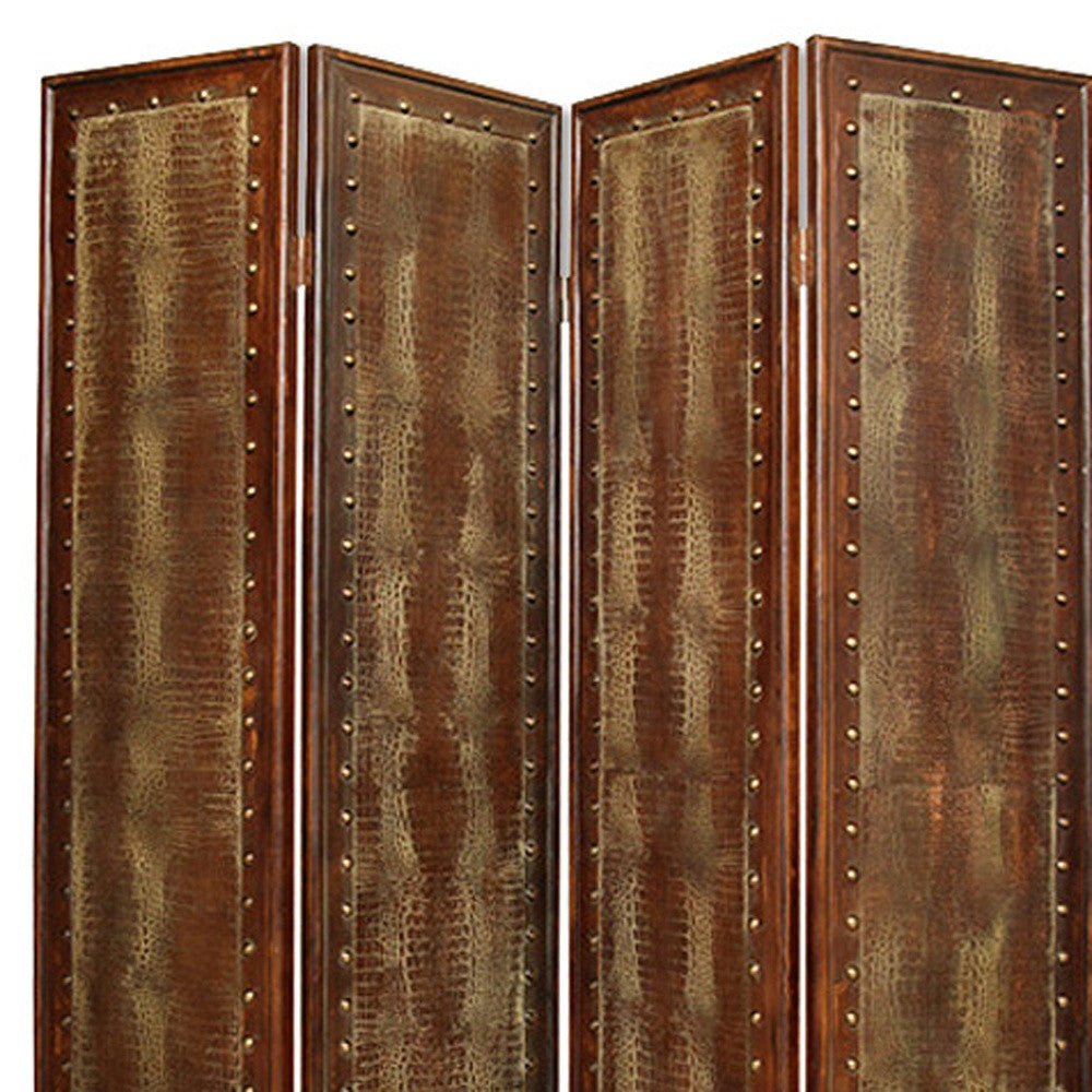 76" X 84" Brown Faux Leather Reptillian Screen-Room Dividers-DECOROLALA