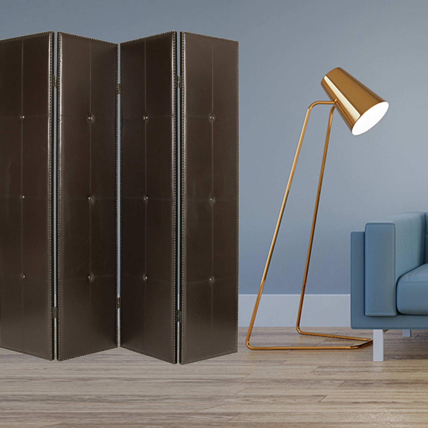 76" X 84" Brown Faux Leather Screen-Room Dividers-DECOROLALA