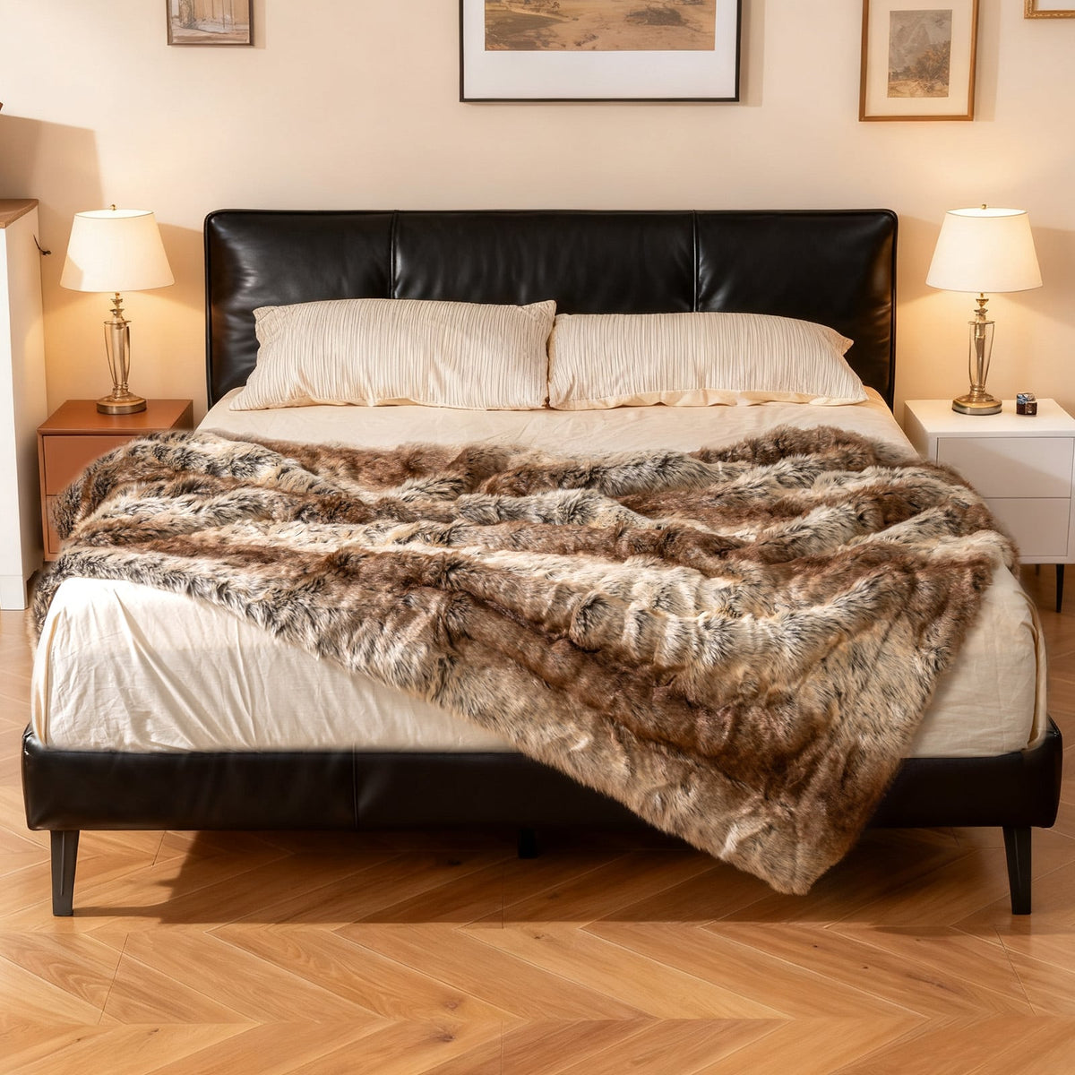 760GSM Soft Plush Fuzzy Luxury Faux Raccoon Fur Blanket for Sofa-M-Bedding-DECOROLALA
