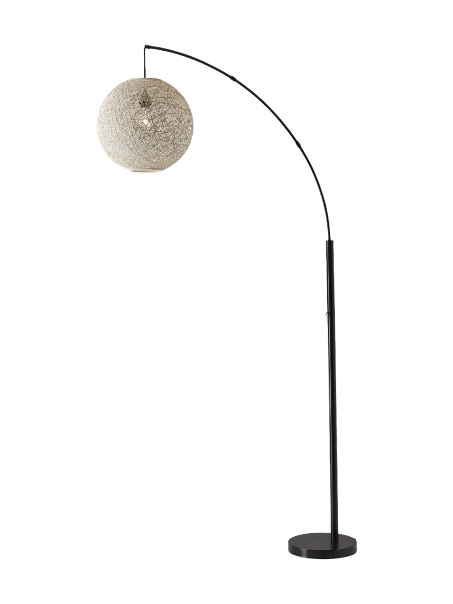 77" Antiqued Bronze Arched Floor Lamp With Groovy Beige Abstract Wicker Globe Shade-Floor Lamps-DECOROLALA