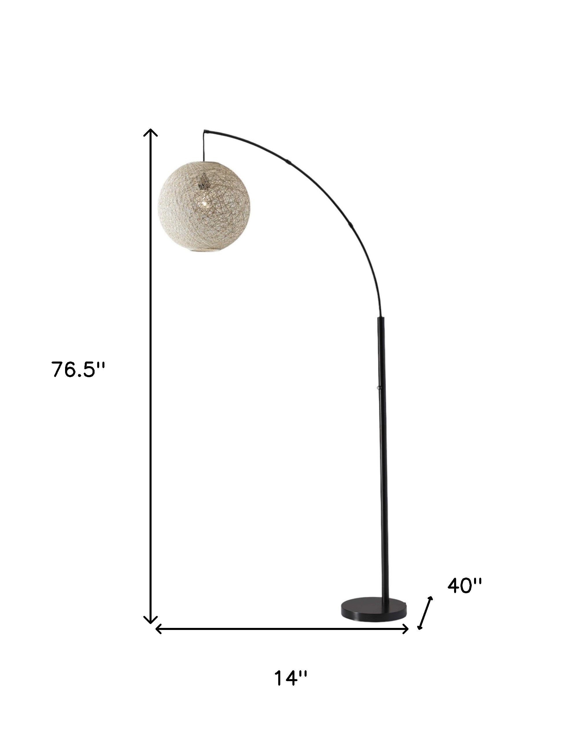 77" Antiqued Bronze Arched Floor Lamp With Groovy Beige Abstract Wicker Globe Shade-Floor Lamps-DECOROLALA