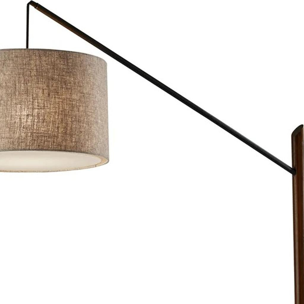 77" Beige And Black Swing Arm Floor Lamp With Beige Fabric Drum Shade-Floor Lamps-DECOROLALA