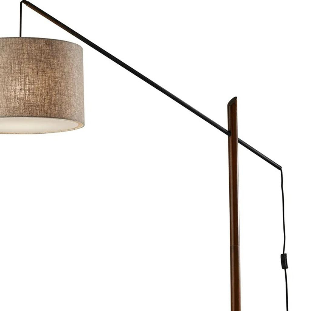 77" Beige And Black Swing Arm Floor Lamp With Beige Fabric Drum Shade-Floor Lamps-DECOROLALA
