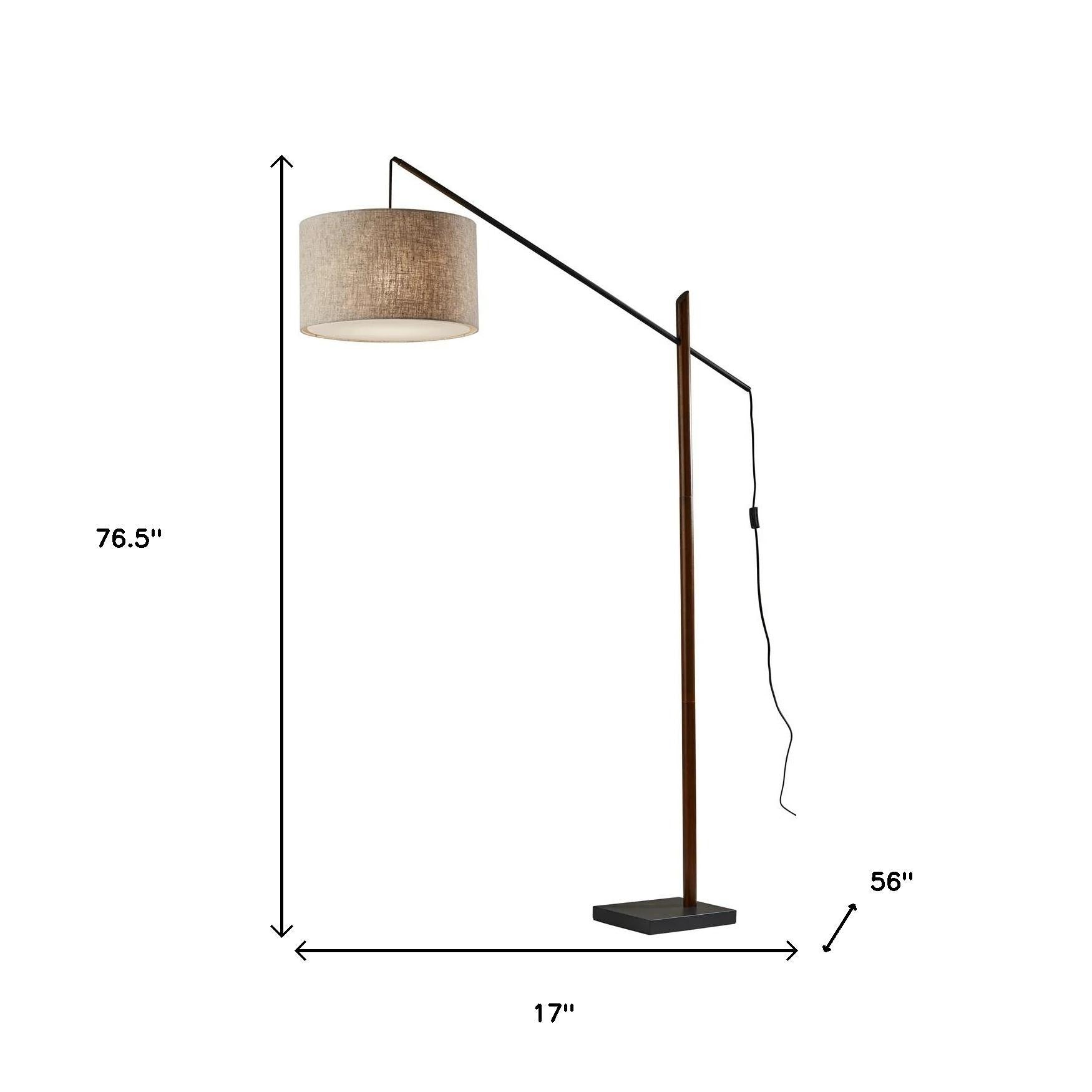 77" Beige And Black Swing Arm Floor Lamp With Beige Fabric Drum Shade-Floor Lamps-DECOROLALA