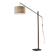 77" Beige And Black Swing Arm Floor Lamp With Beige Fabric Drum Shade-Floor Lamps-DECOROLALA