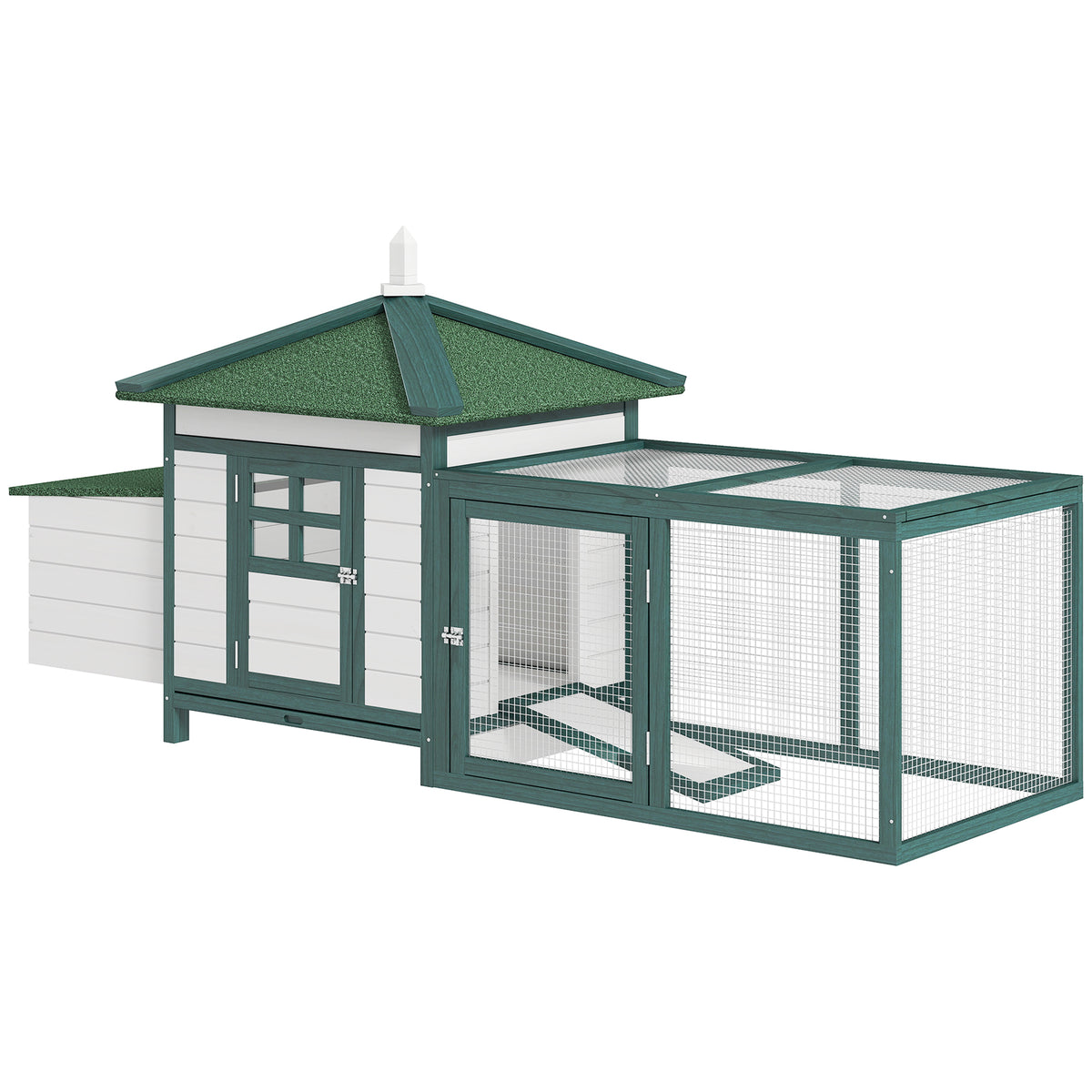 77" Outdoor Wooden Chicken Coop with Nesting Box & Run - Green-Small Animals-DECOROLALA
