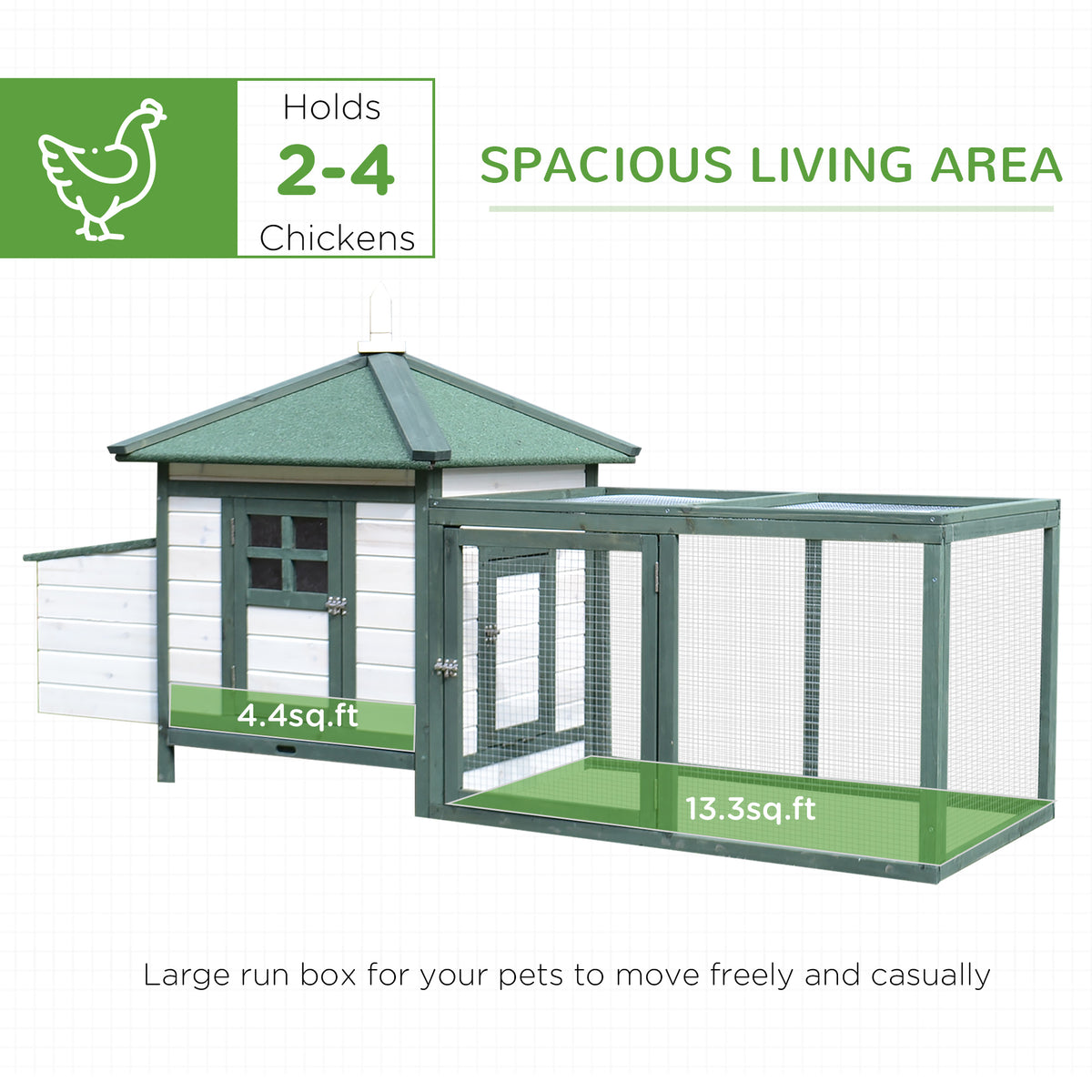 77" Outdoor Wooden Chicken Coop with Nesting Box & Run - Green-Small Animals-DECOROLALA