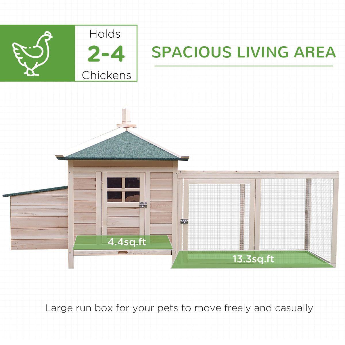 77" Wooden Chicken Coop with Nesting Box and Run - Natural-Small Animals-DECOROLALA