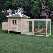 77" Wooden Chicken Coop with Nesting Box and Run - Natural-Small Animals-DECOROLALA