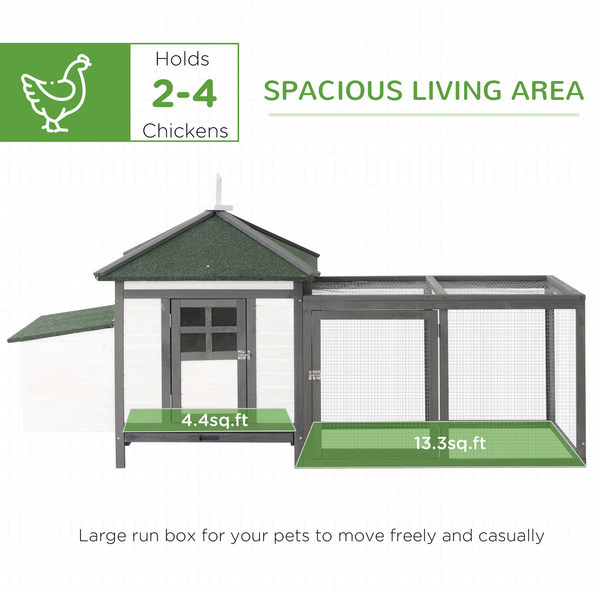 77" Wooden Chicken Coop with Nesting Box and Run - White/Gray-Small Animals-DECOROLALA