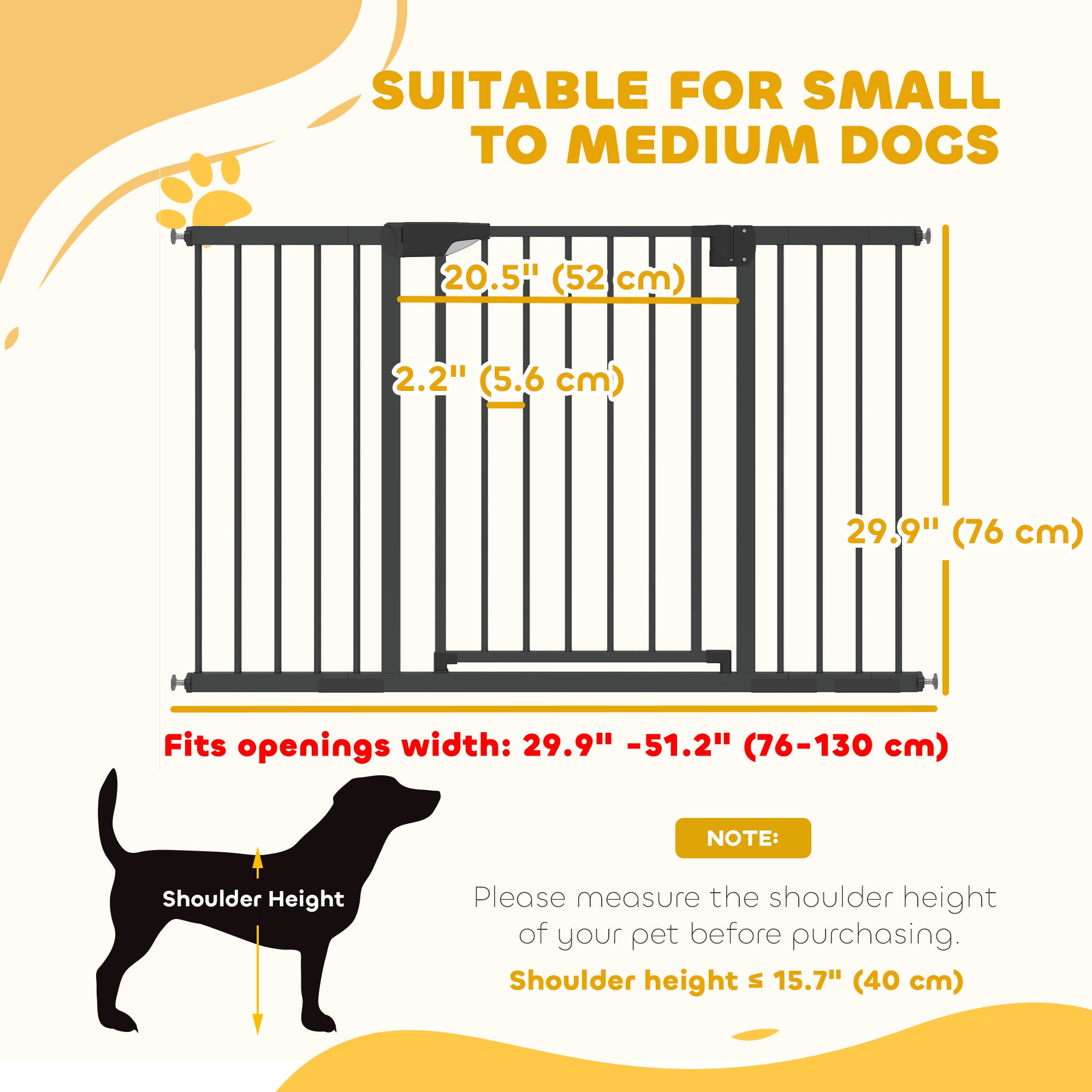 Baby Gate, Pet Safety Gate Pressure Fit, 30"-51" Wide with Two-Way Open, Auto-Close for Stair, Doorways, Hallways, Black